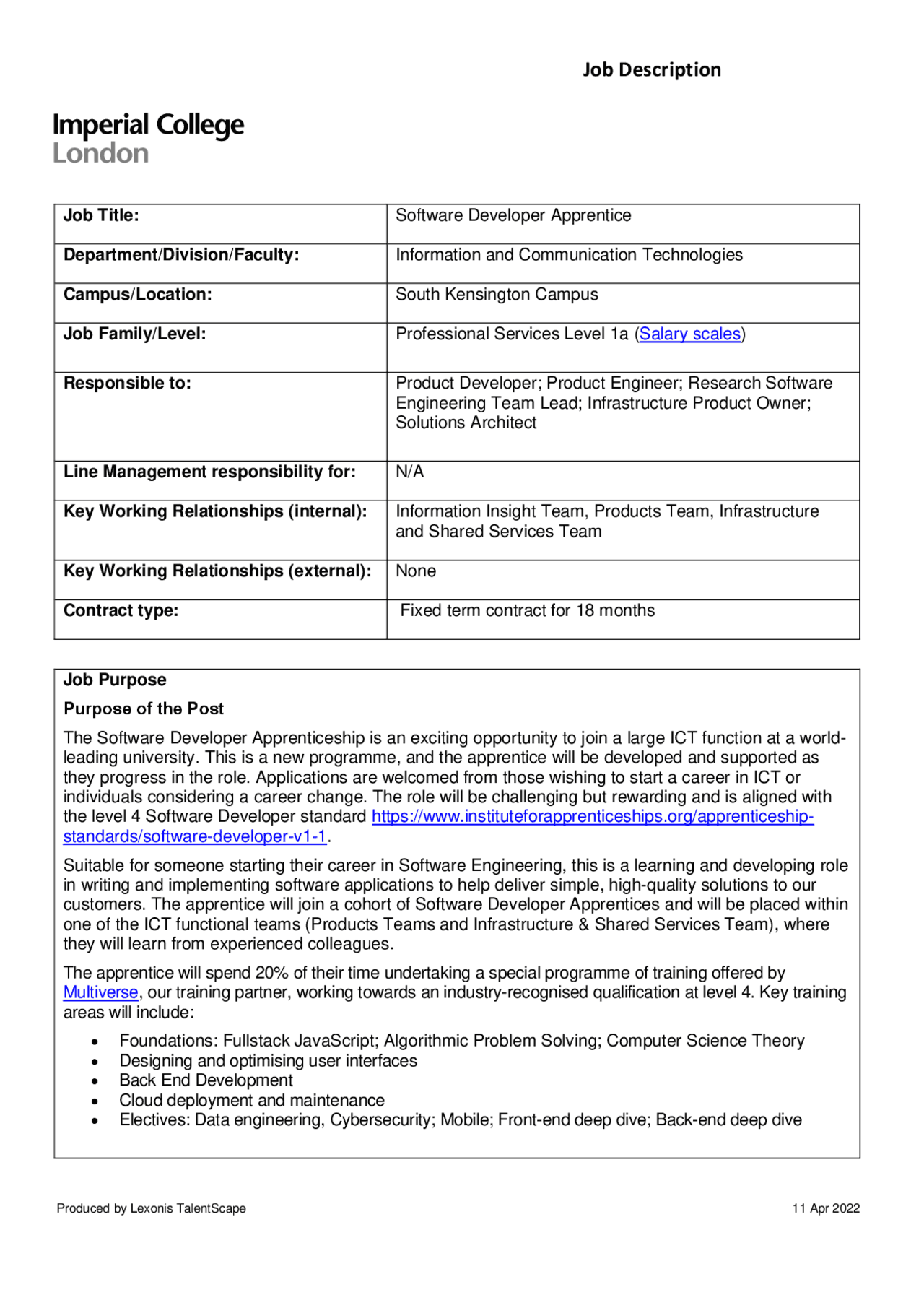 Software Developer Apprentice | Study notes Software Engineering | Docsity