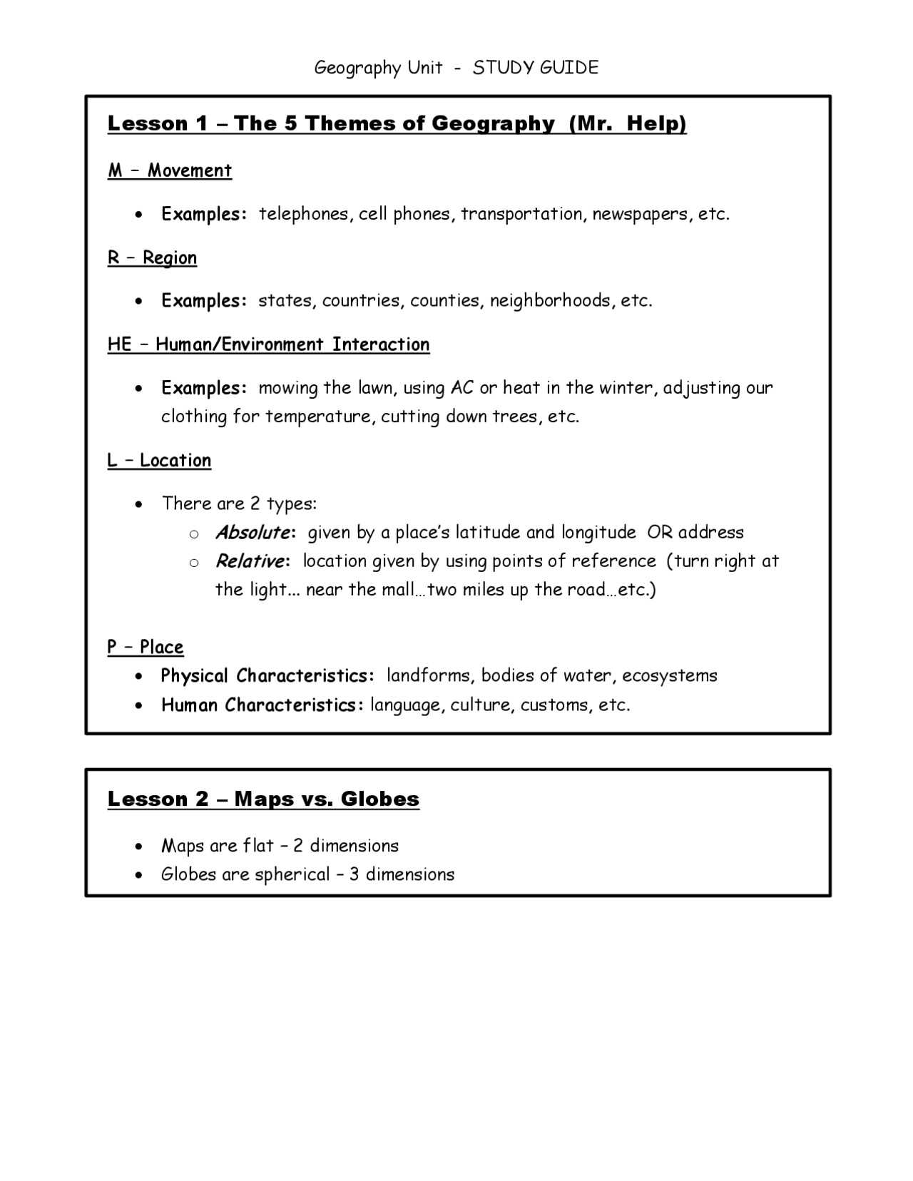 The 5 Themes of Geography (Mr. Help) Lesson 2 – Maps vs ... | Lecture ...