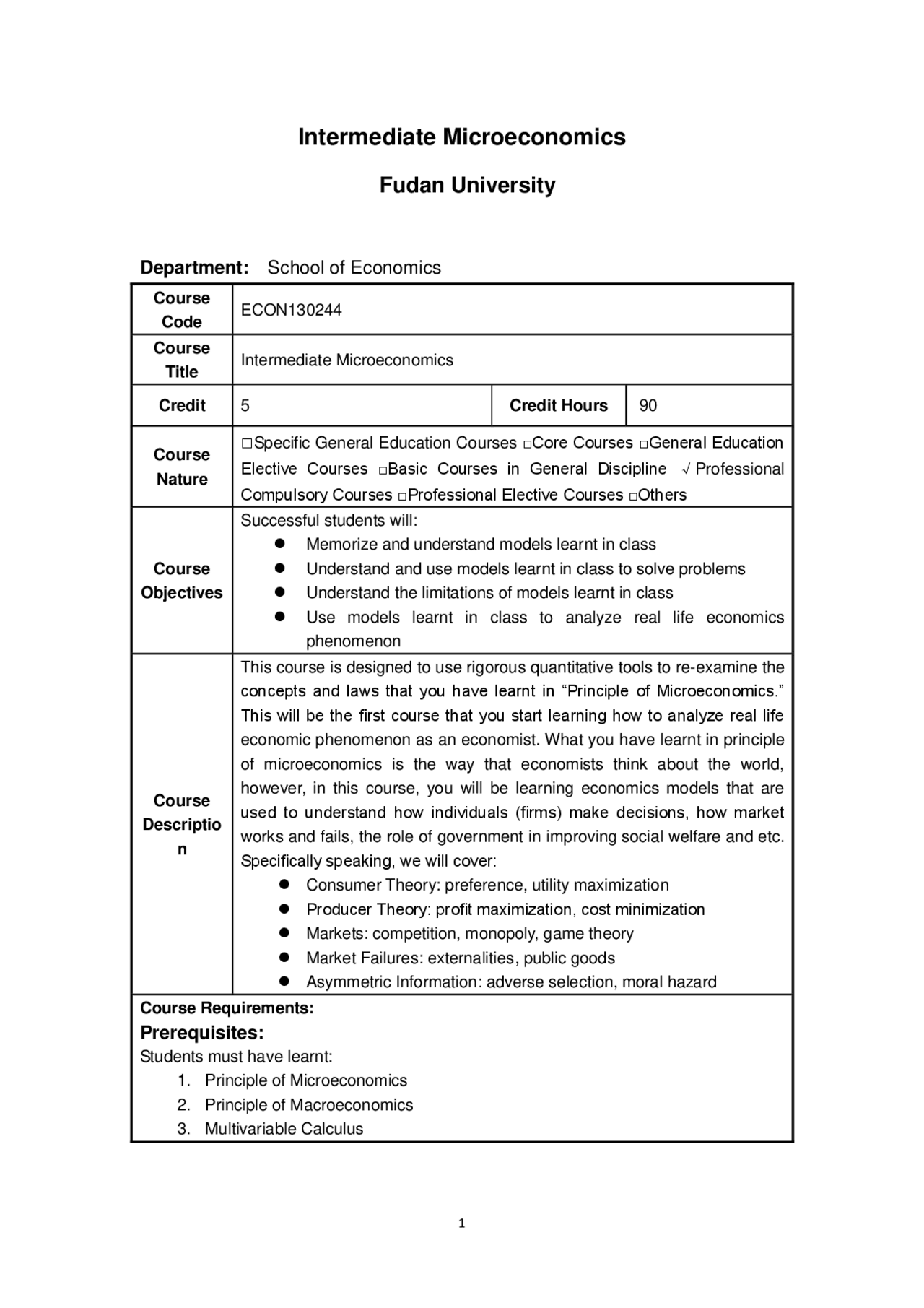 Intermediate Microeconomics | Study notes Microeconomics | Docsity