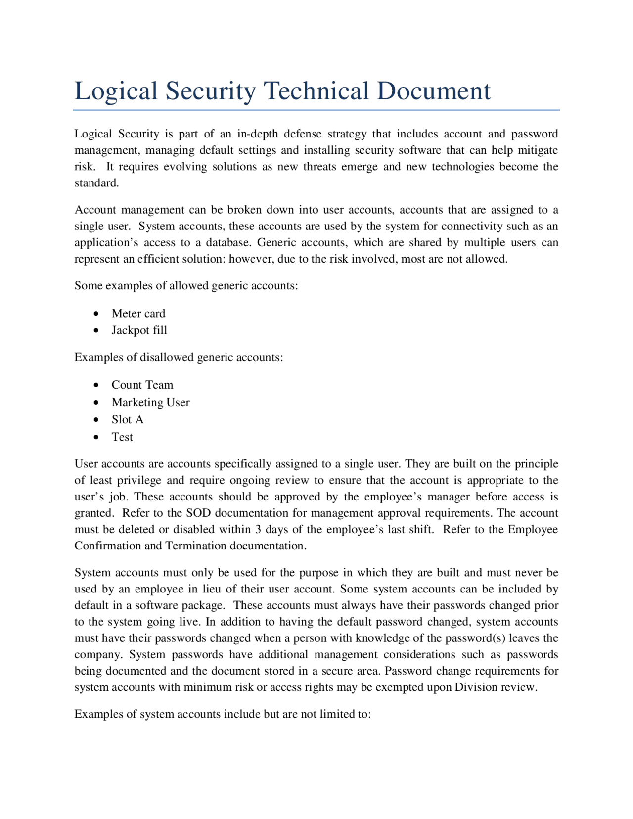 Logical Security Technical Document Study Guides, Projects, Research