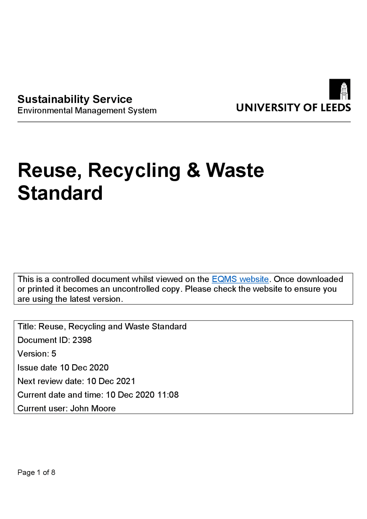 Reuse, Recycling & Waste Standard | Study notes Waste Management | Docsity