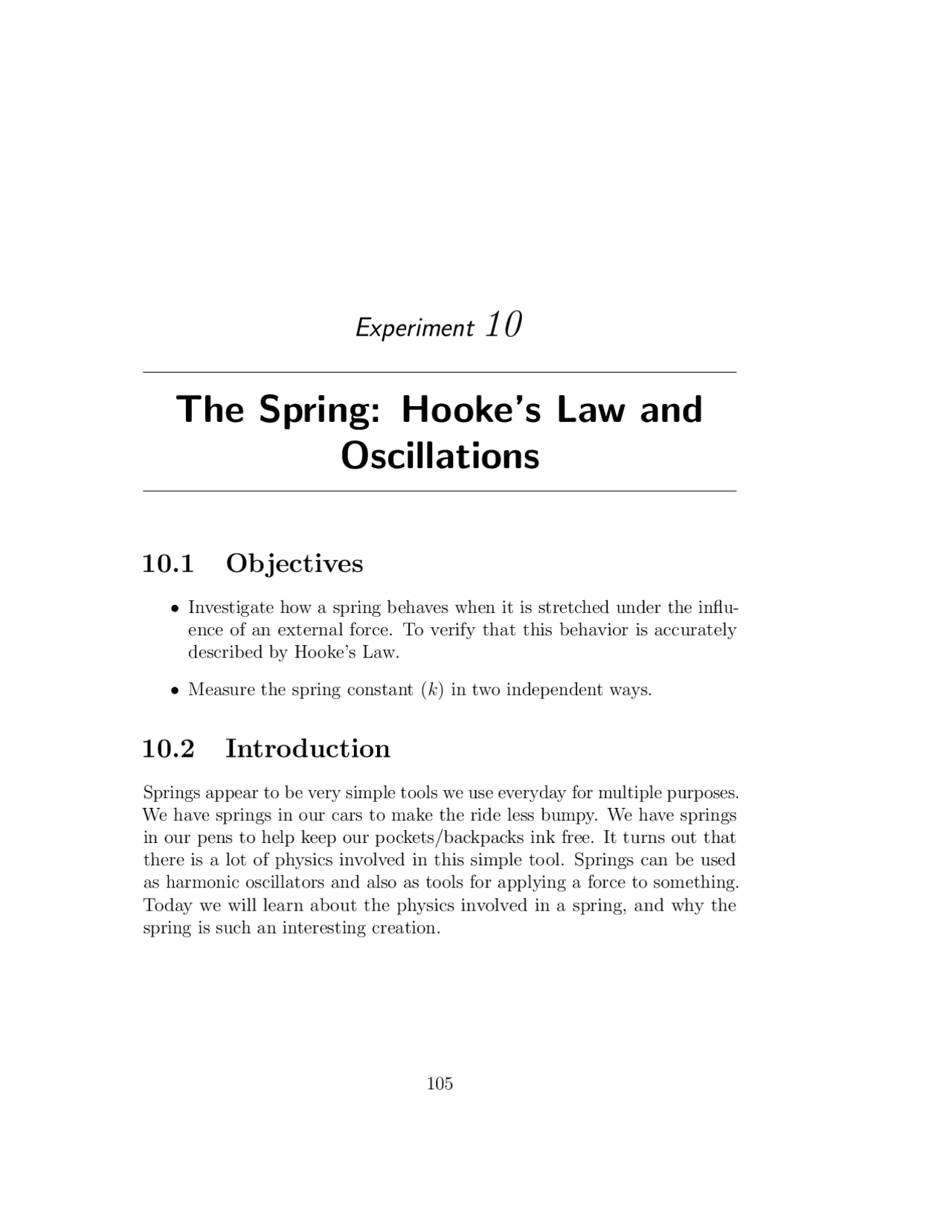 The Spring: Hooke's Law and Oscillations | Study notes Law | Docsity