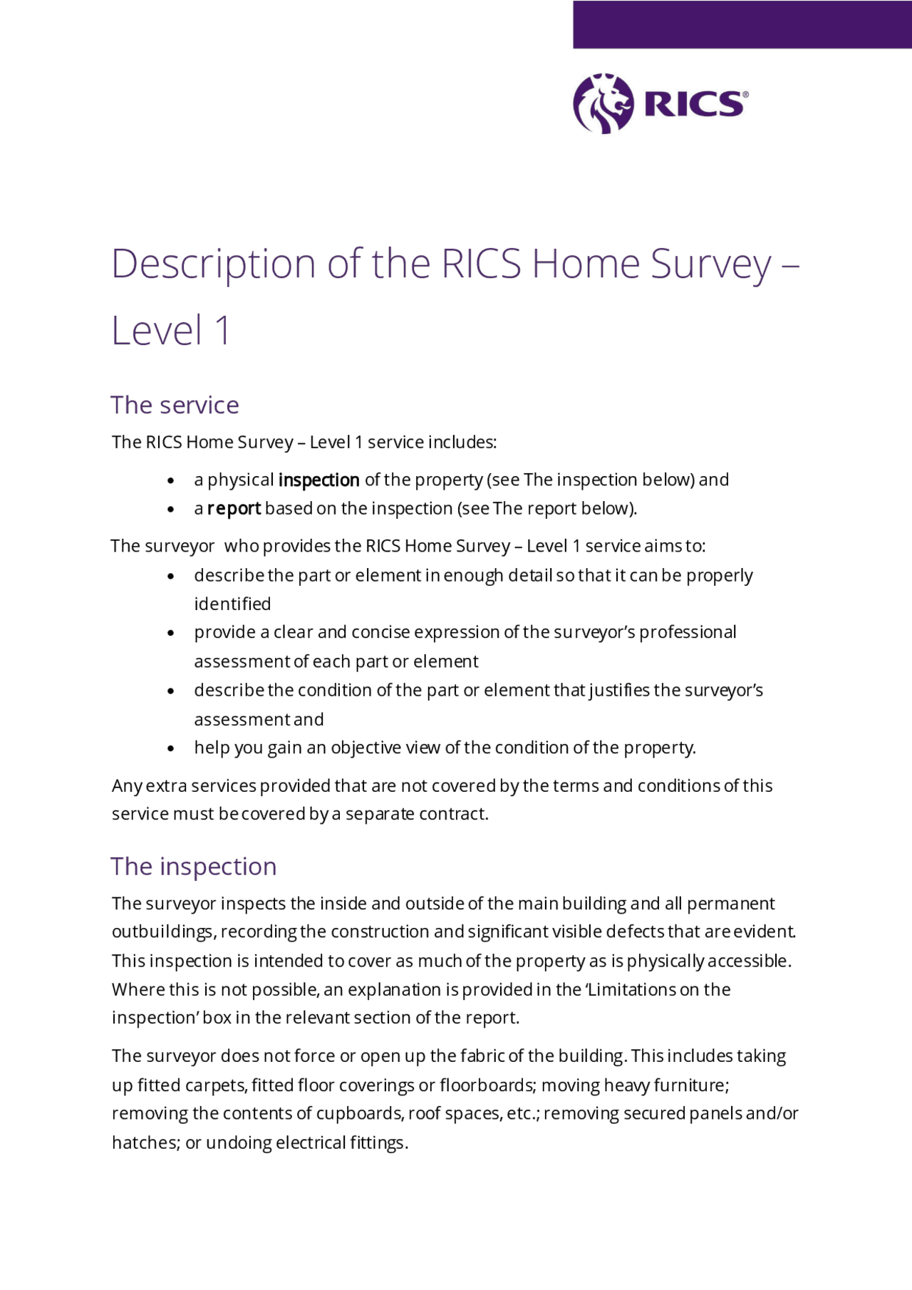 Description of the RICS Home Survey – Level 1 | Study Guides, Projects ...