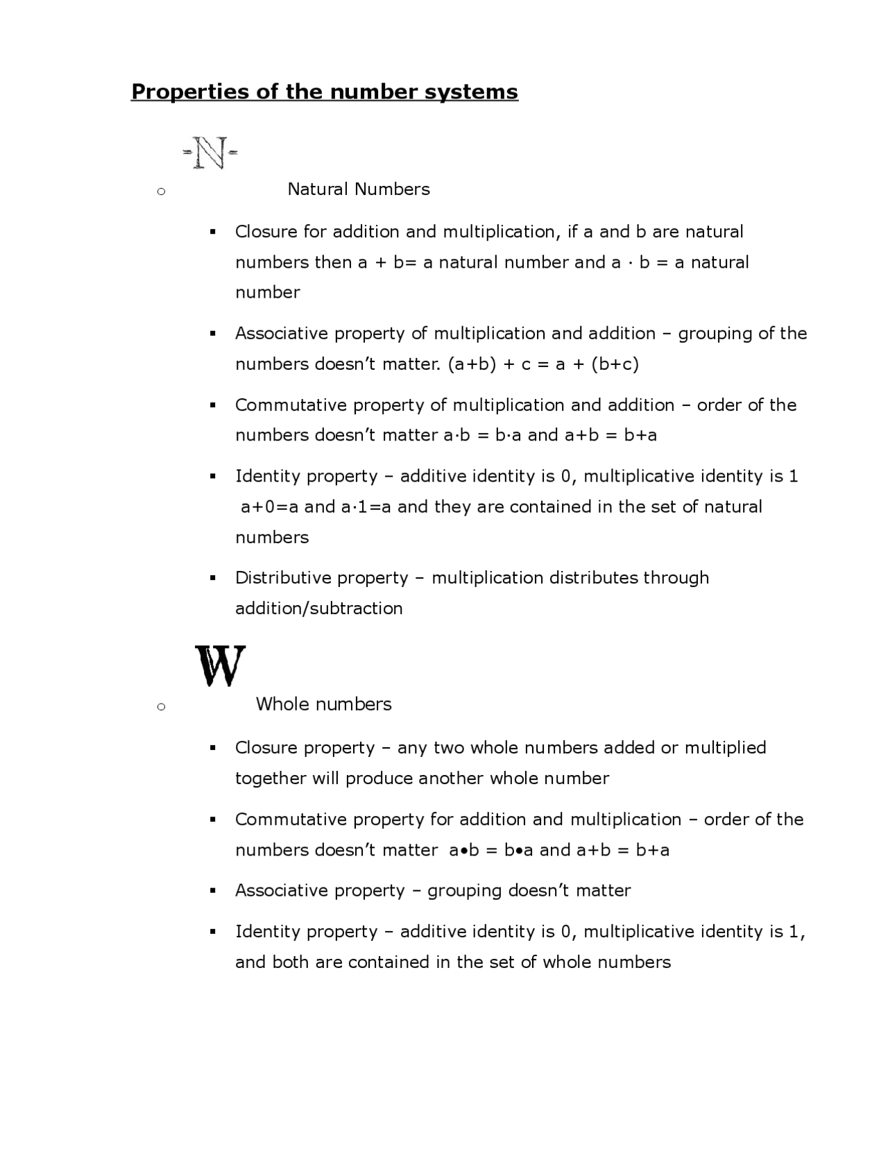 Properties of Number Systems: Natural, Whole, Integers, Rational, Real ...