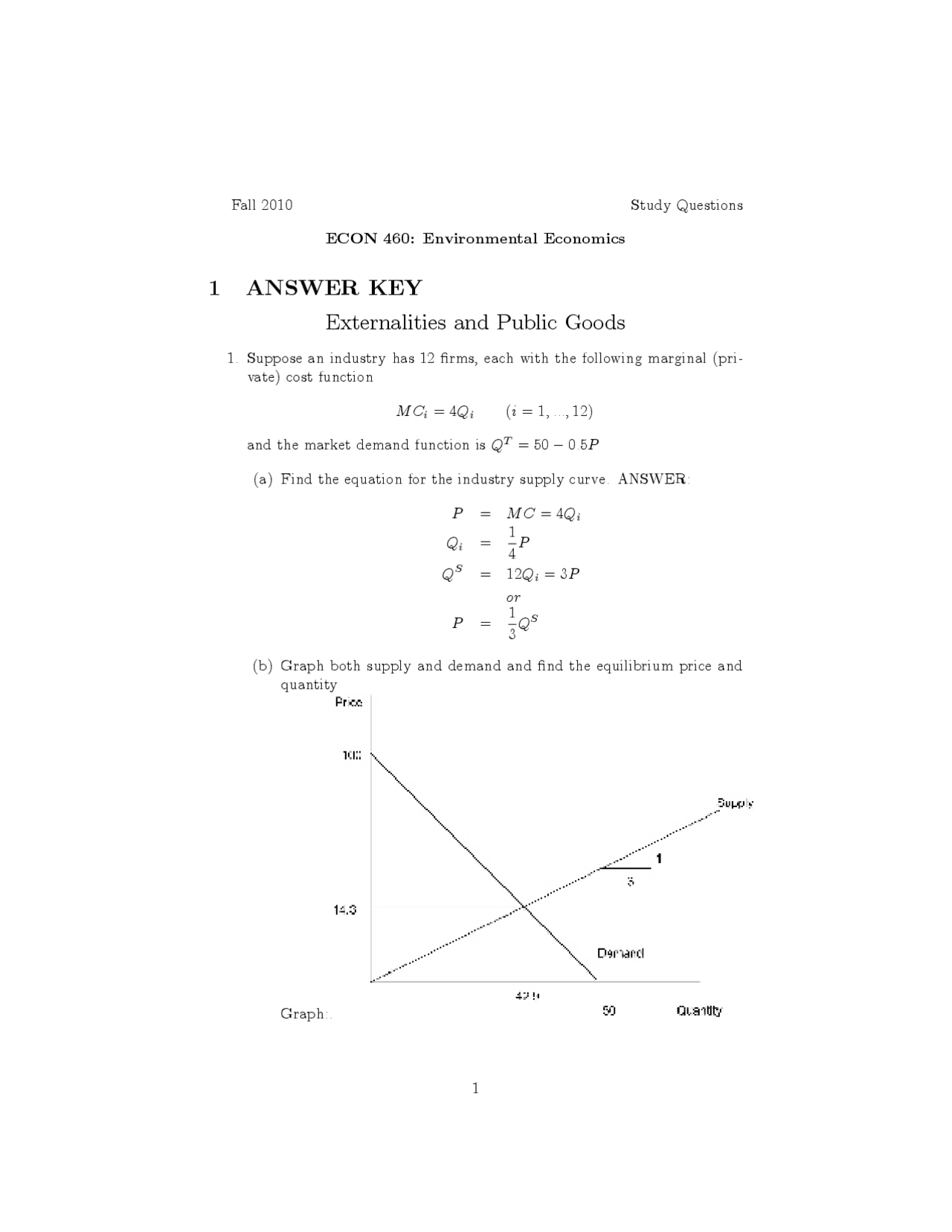 1 ANSWER KEY Externalities and Public Goods | Lecture notes ...