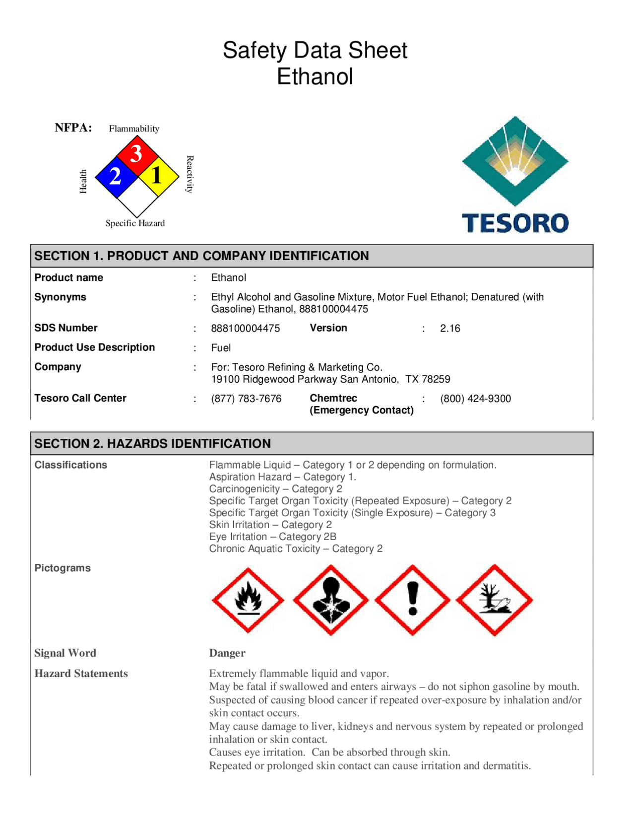 Safety Data Sheet Ethanol Lecture notes Law Docsity