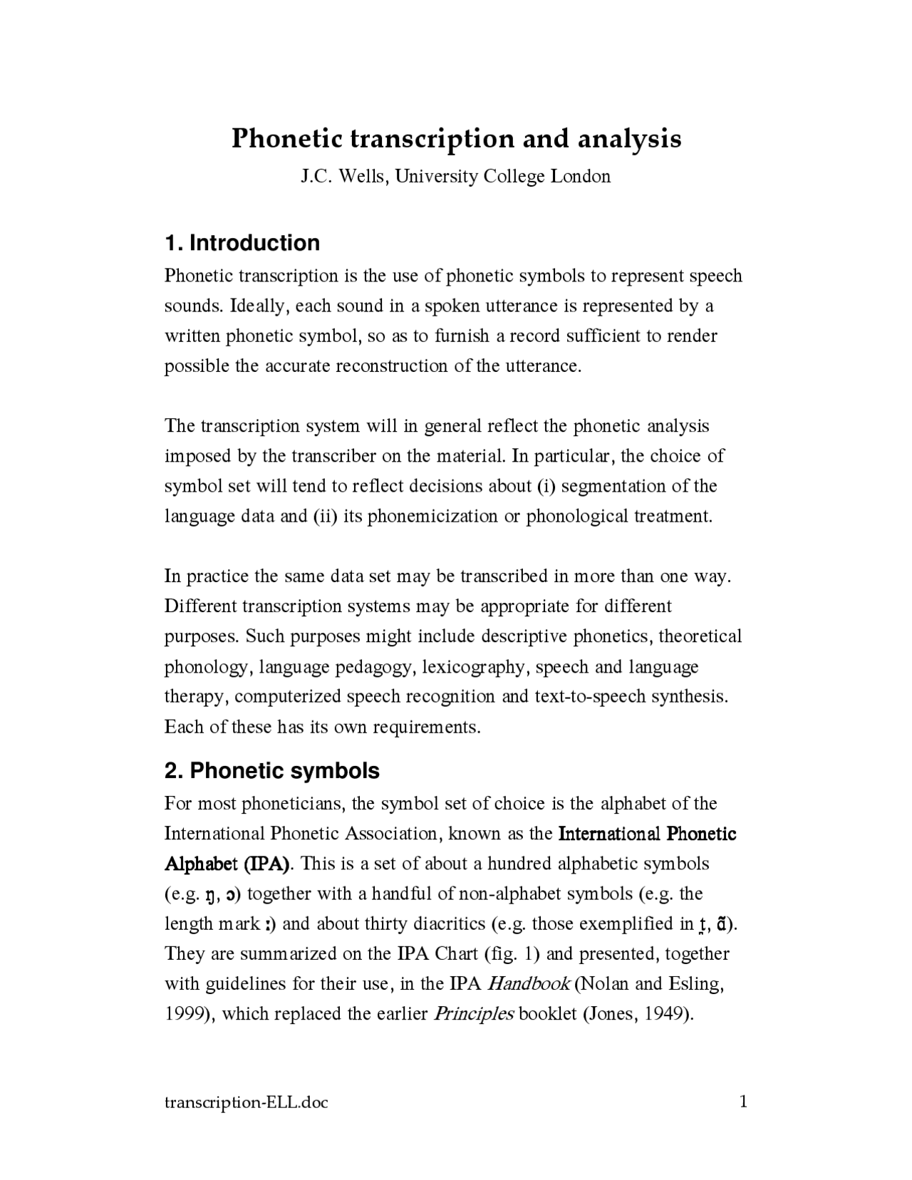 Phonetic transcription and analysis | Study Guides, Projects, Research  English | Docsity