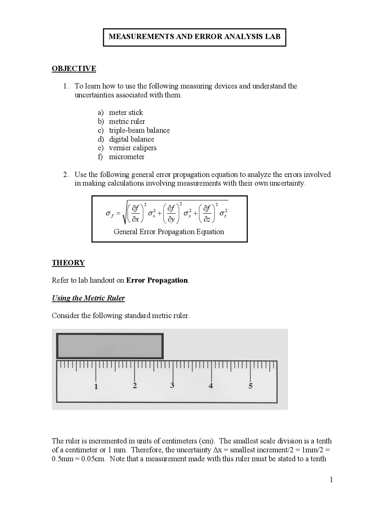 Error Analysis Lab Measurements and Error Analysis Lab | Lecture notes Experimental ...