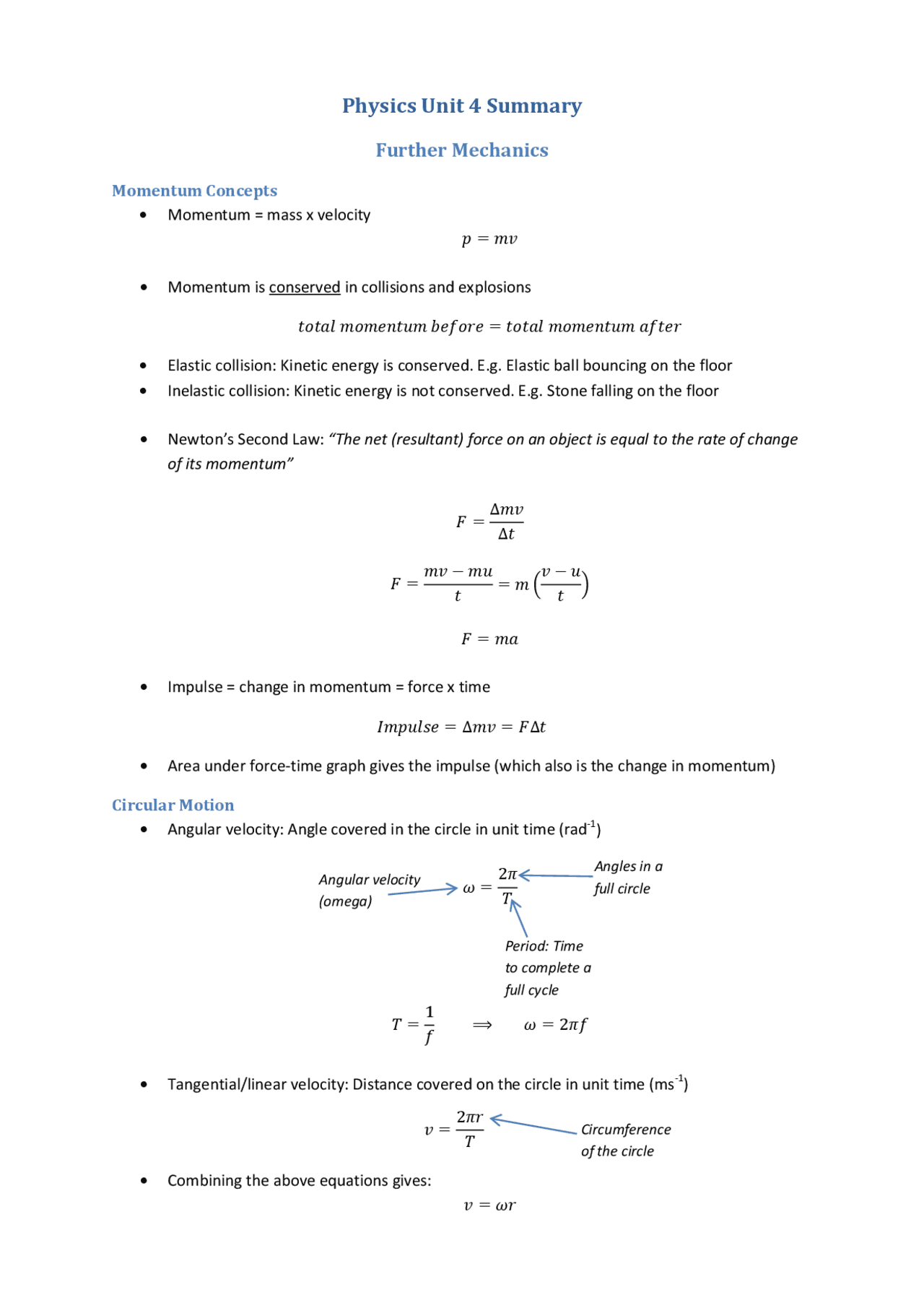 Physics Unit 4 Summary | Schemes and Mind Maps Physics | Docsity