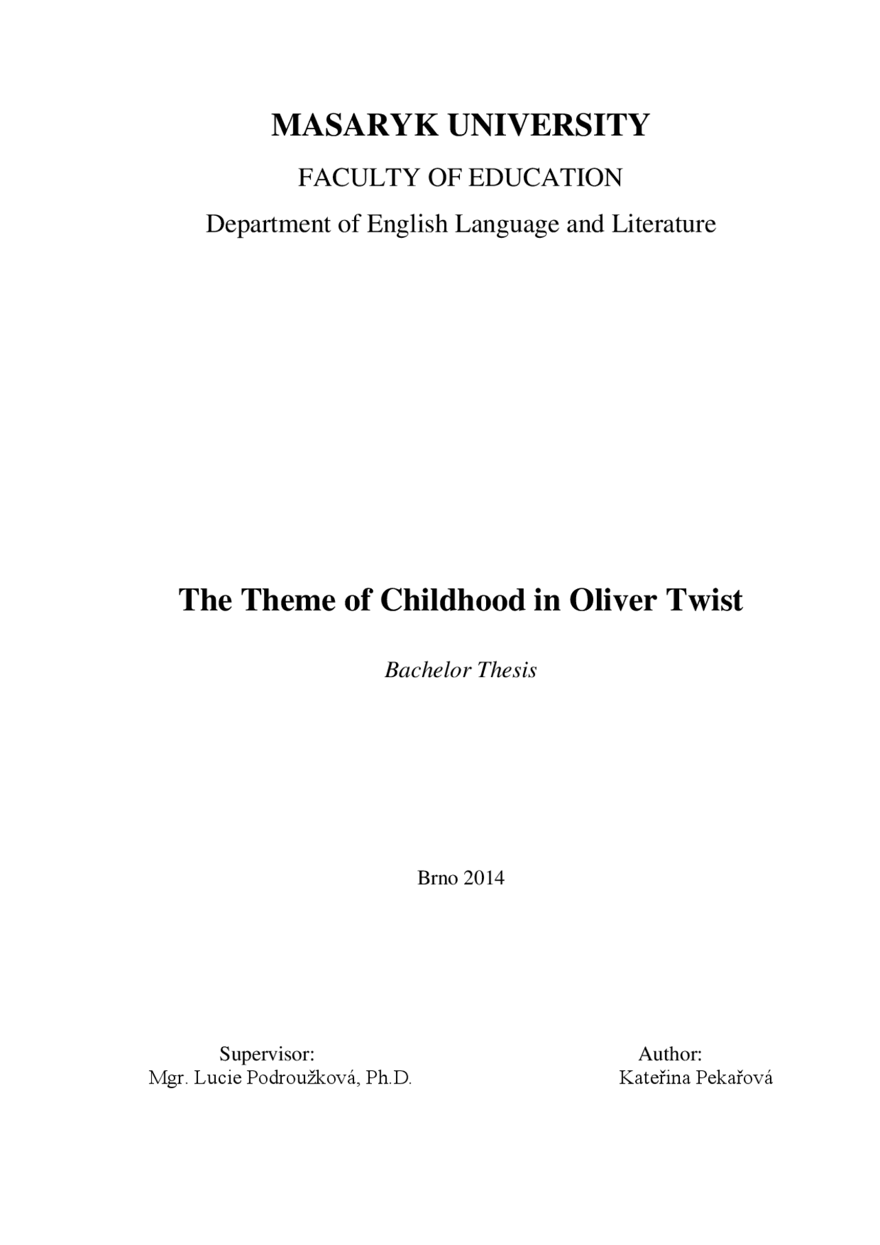 The Theme of Childhood in Oliver Twist IS MUNI Study notes History