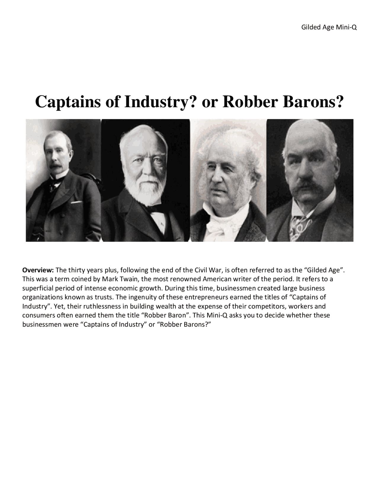 Captains of Industry? or Robber Barons? | Study notes Business | Docsity
