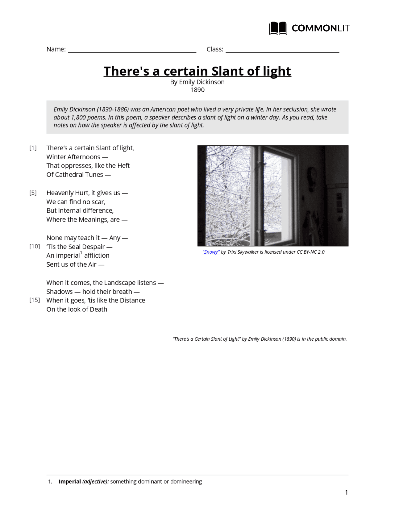 CommonLit | There's a certain Slant of light | Study notes English ...