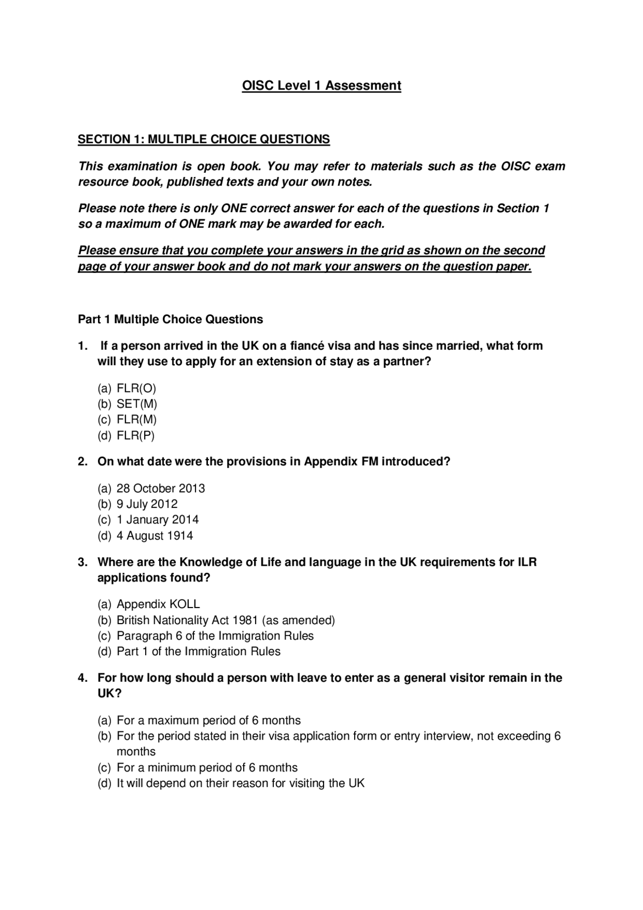 OISC Level 1 Assessment | Study notes English | Docsity