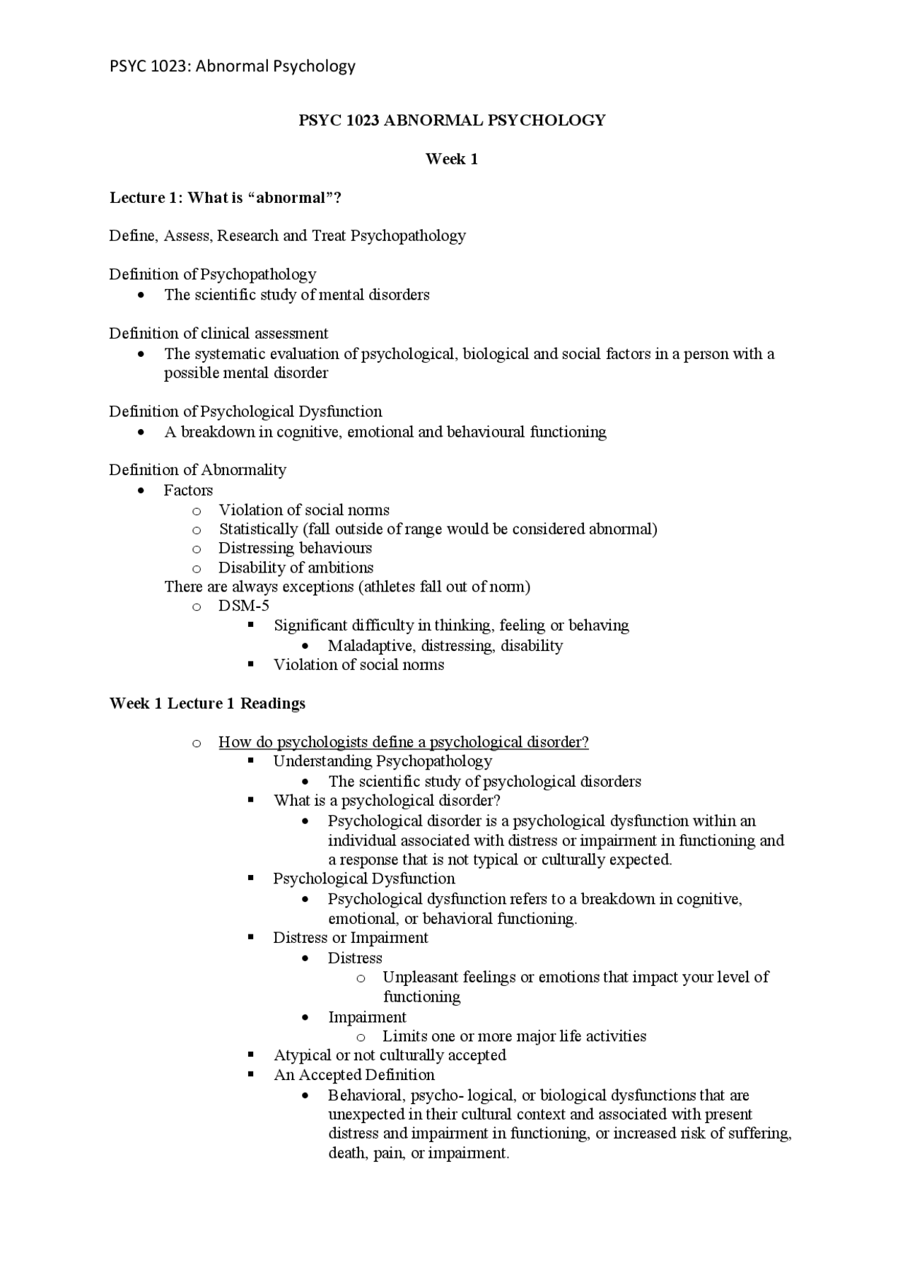 PSYC 1023: Abnormal Psychology | Slides Abnormal Psychology | Docsity