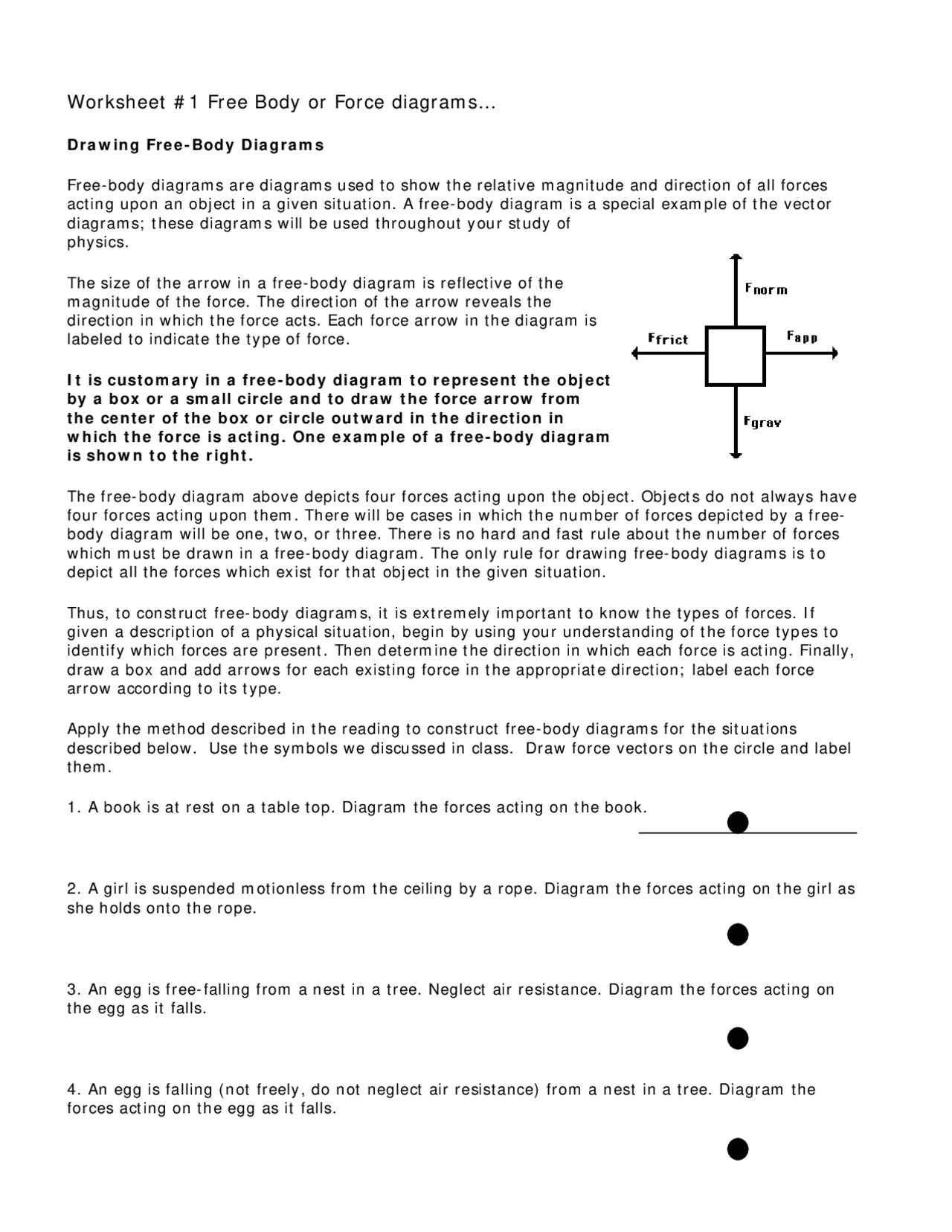 Worksheet 1 Free Body or Force diagrams… Slides Acting Docsity