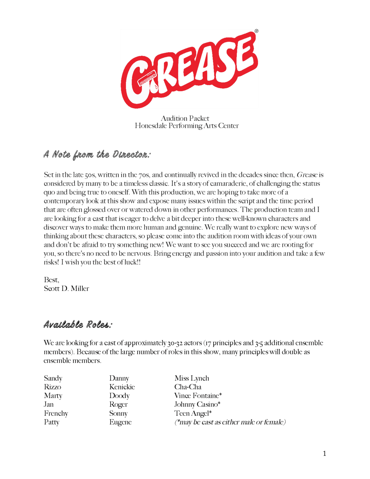 Grease Audition Packet Schemes and Mind Maps Music Docsity