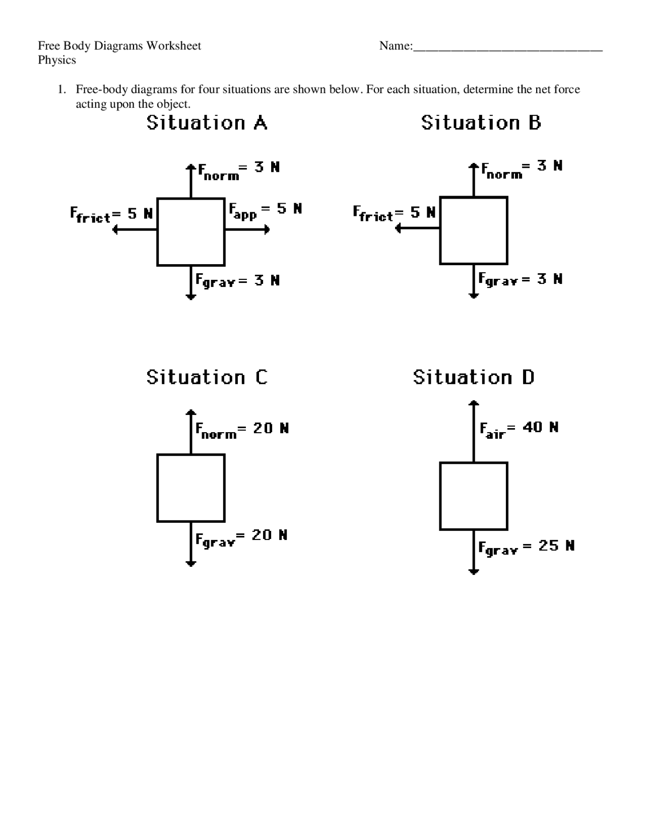 Free Body Diagrams Worksheet Lecture notes Physics Docsity