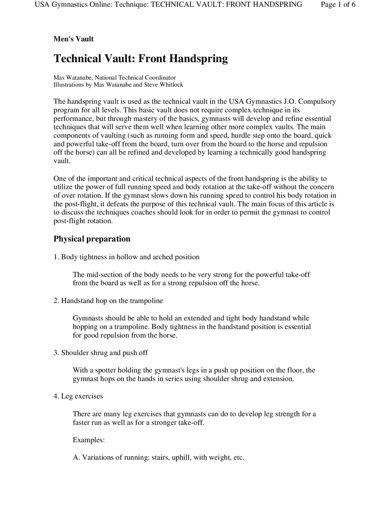 Technical Vault: Front Handspring | Slides Sport Studies | Docsity