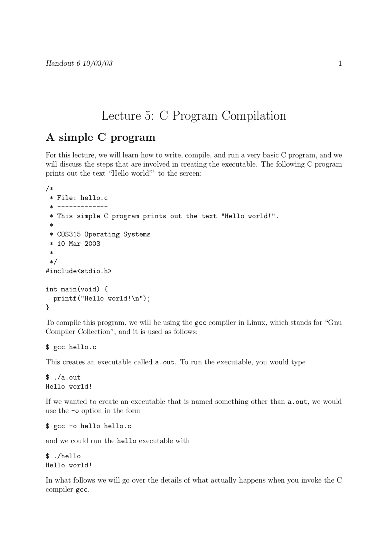 Lecture 5: C Program Compilation | Slides Operating Systems | Docsity