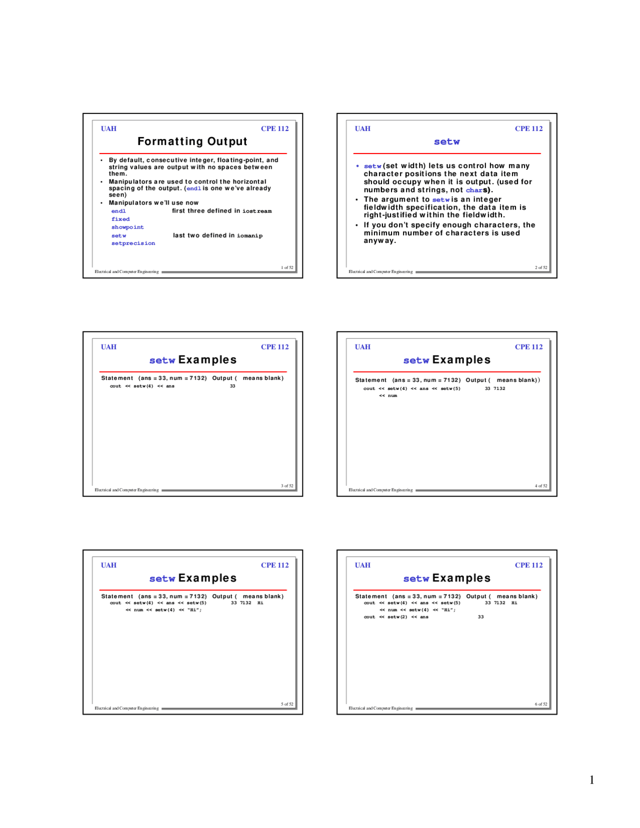 Formatting Output | Schemes and Mind Maps Engineering | Docsity