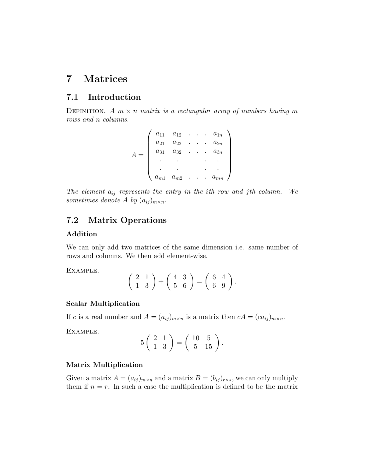 7 Matrices | Slides Linear Algebra | Docsity