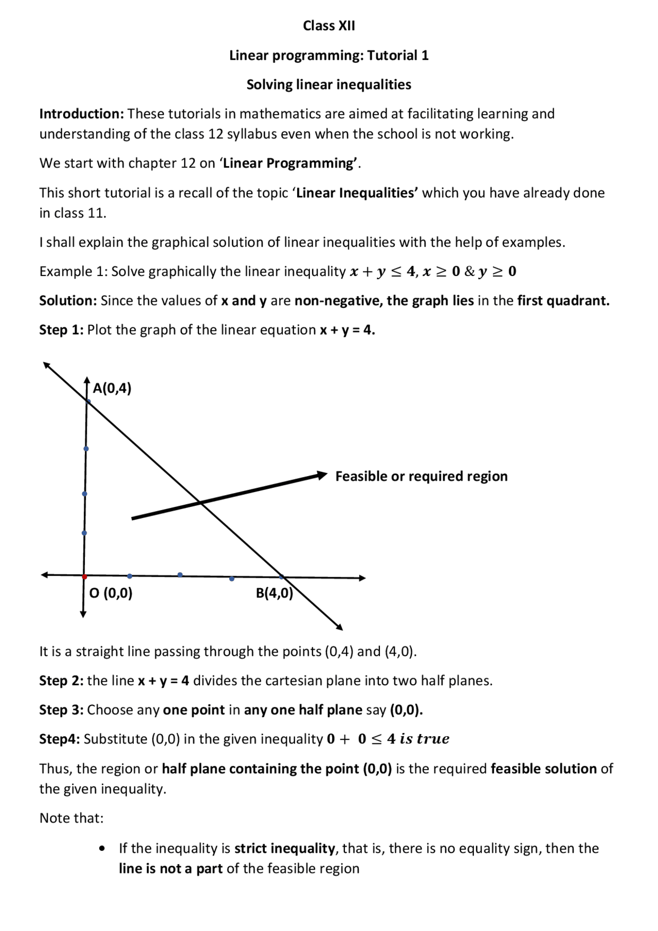 Class XII Linear programming: Tutorial 1 Solving ... | Study notes ...