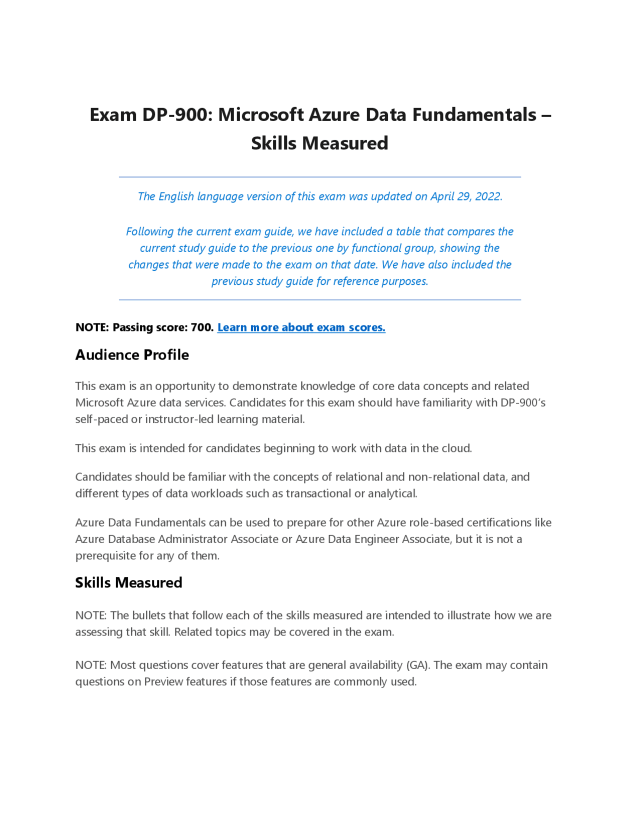 Exam DP900 Microsoft Azure Data Fundamentals Skills Study