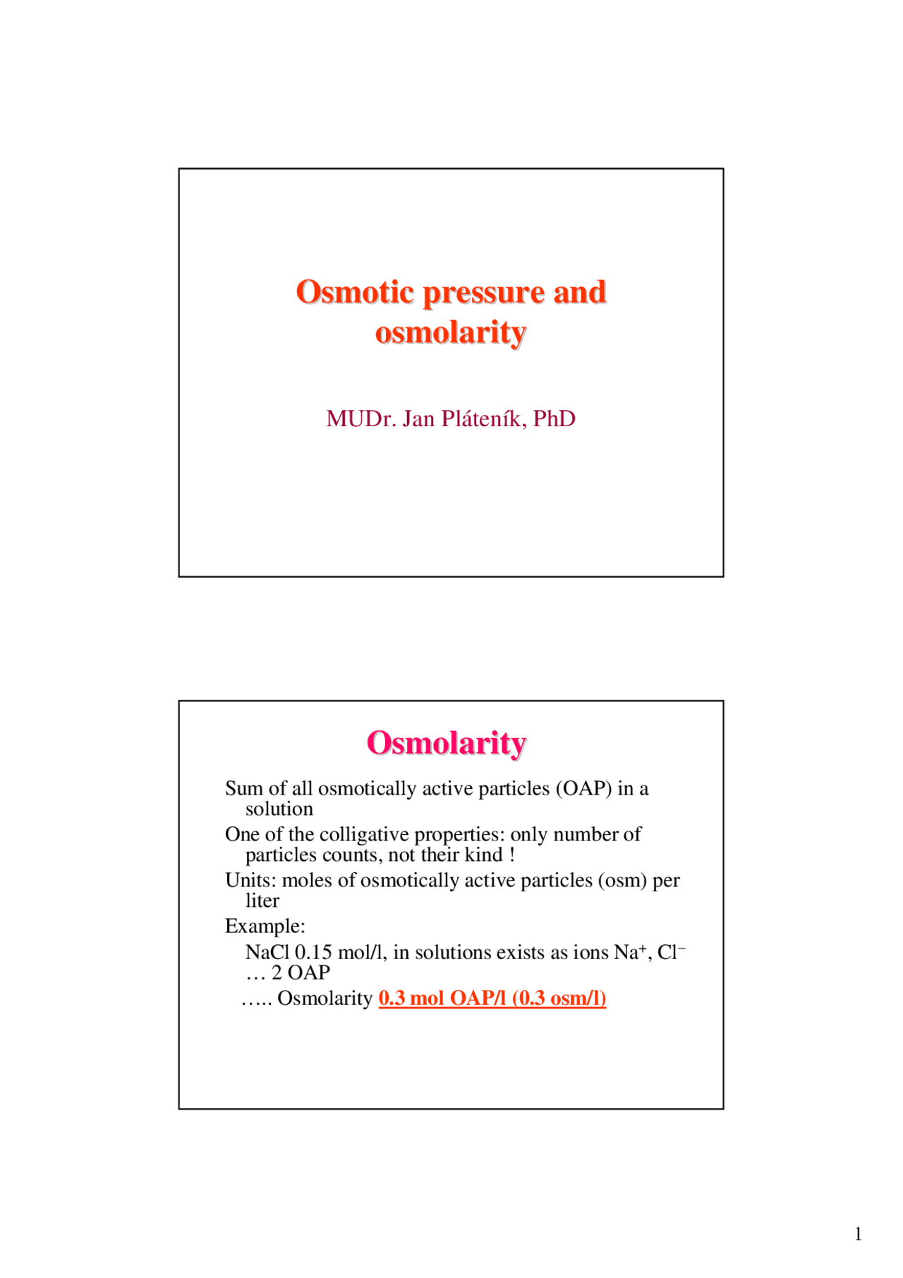 Osmotic pressure and osmolarity Lecture notes Chemistry Docsity