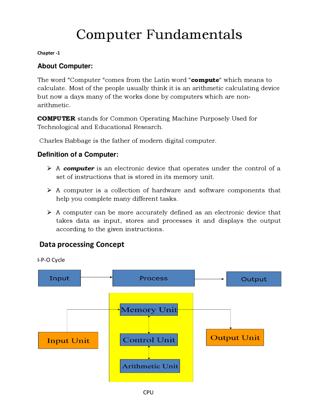 Computer Fundamentals | Exercises Computer Fundamentals | Docsity