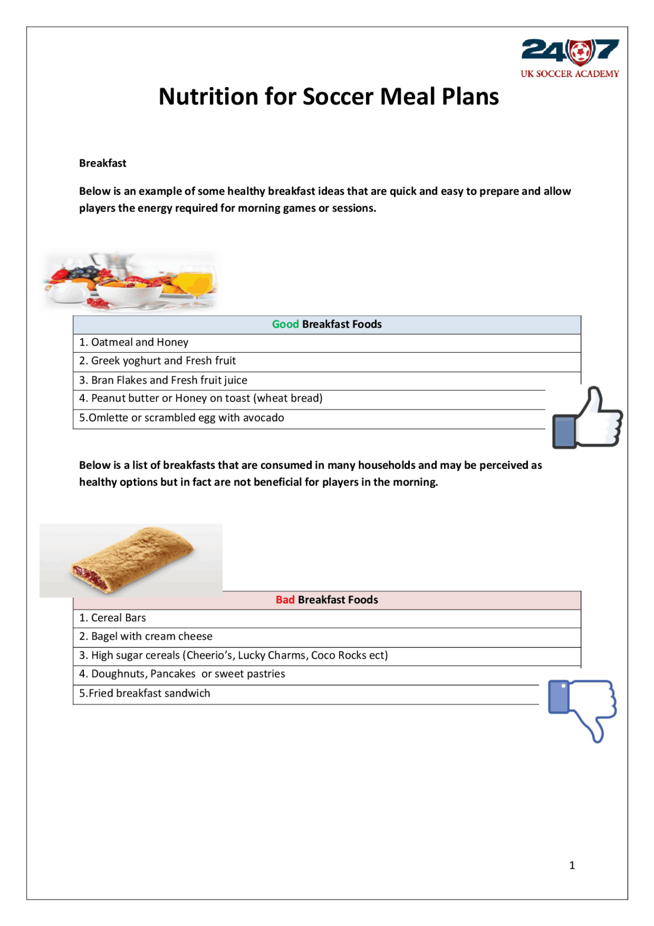 Nutrition for Soccer Meal Plans | Study notes Nutrition | Docsity