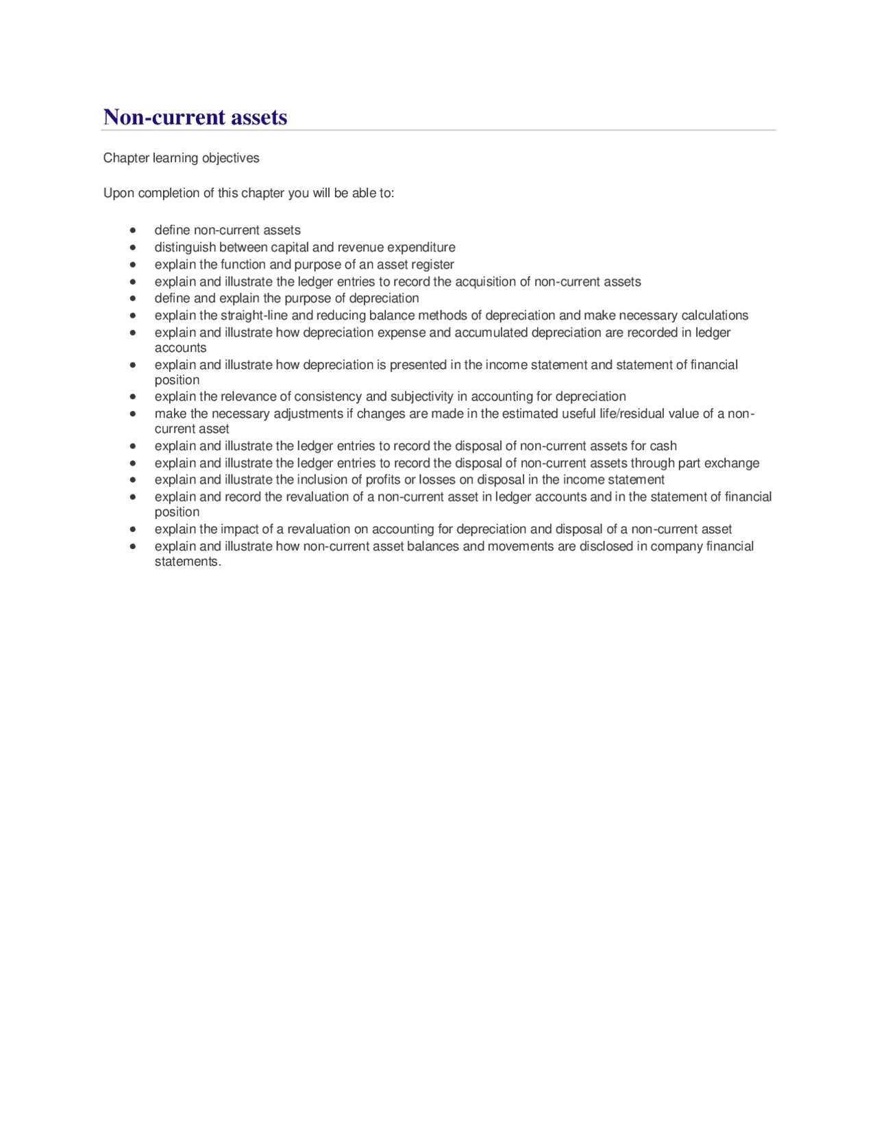 Non Current Asset Note Example Non-current assets | Study notes Business | Docsity