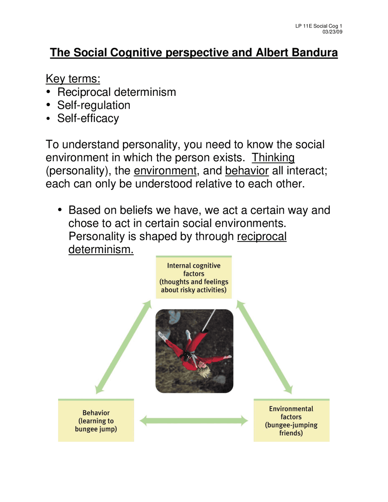 The Social Cognitive perspective and Albert Bandura Key terms Study