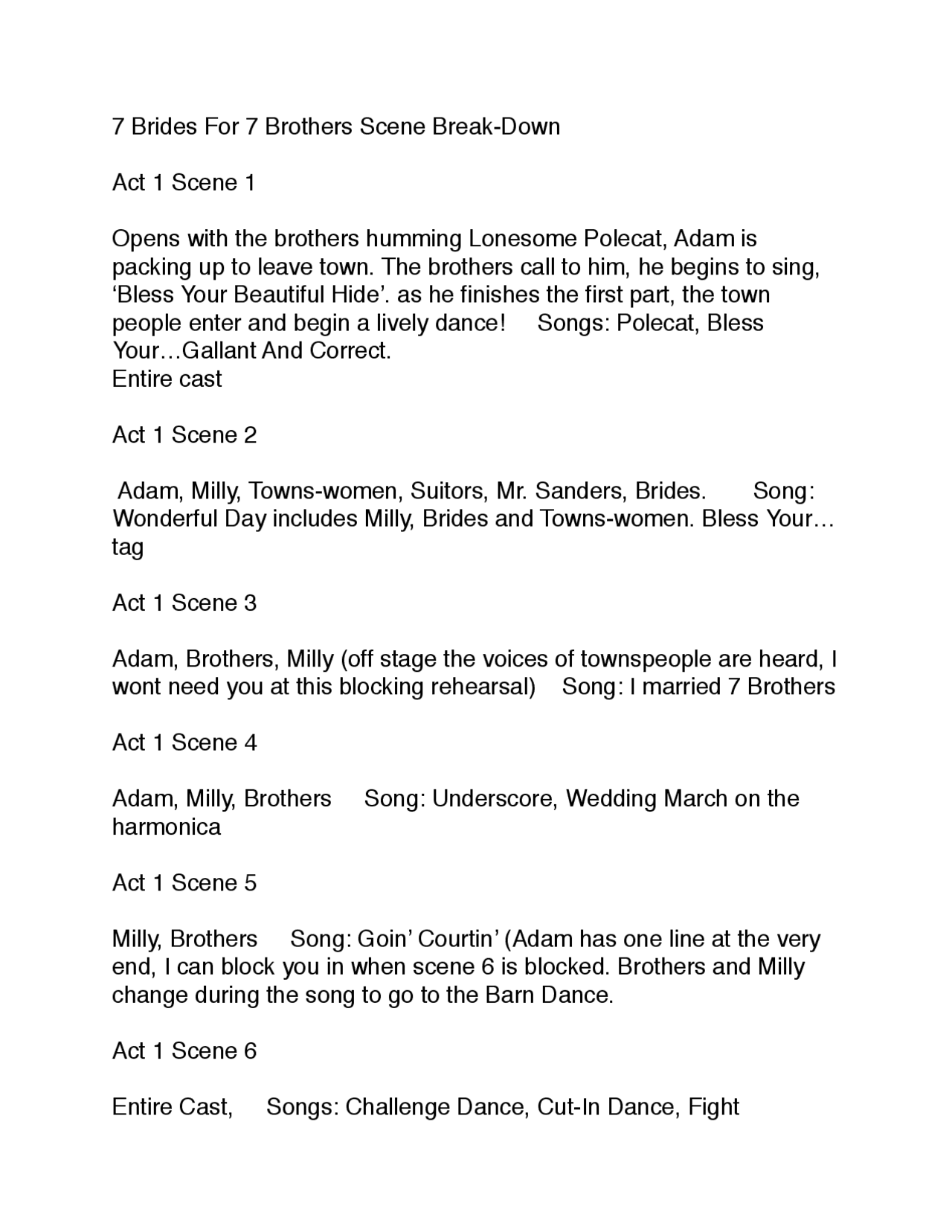 Scene Breakdown for the Musical '7 Brides for 7 Brothers' | Study notes ...