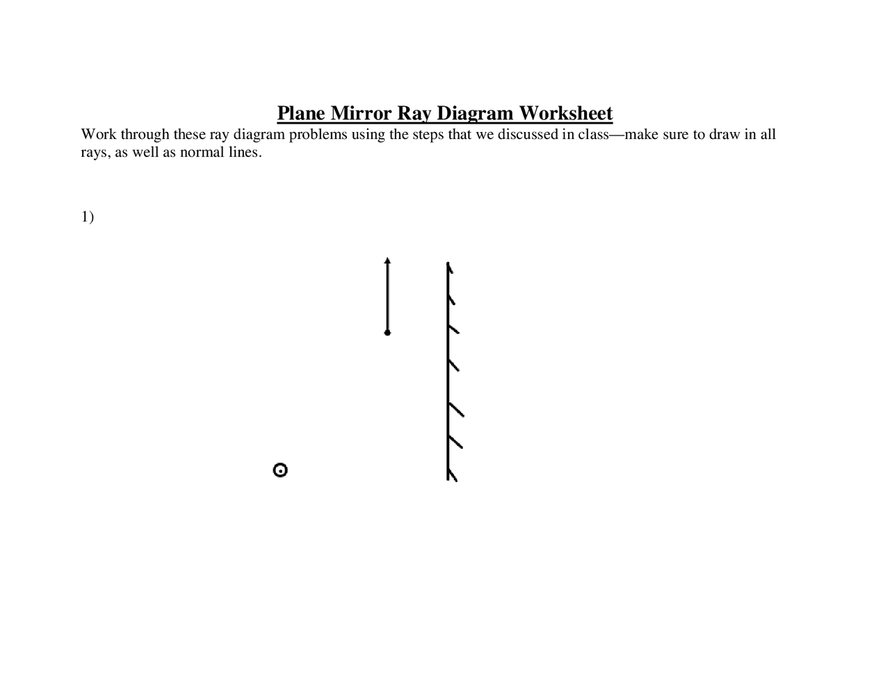 Plane Mirror Ray Diagram Worksheet | Study notes Physics | Docsity