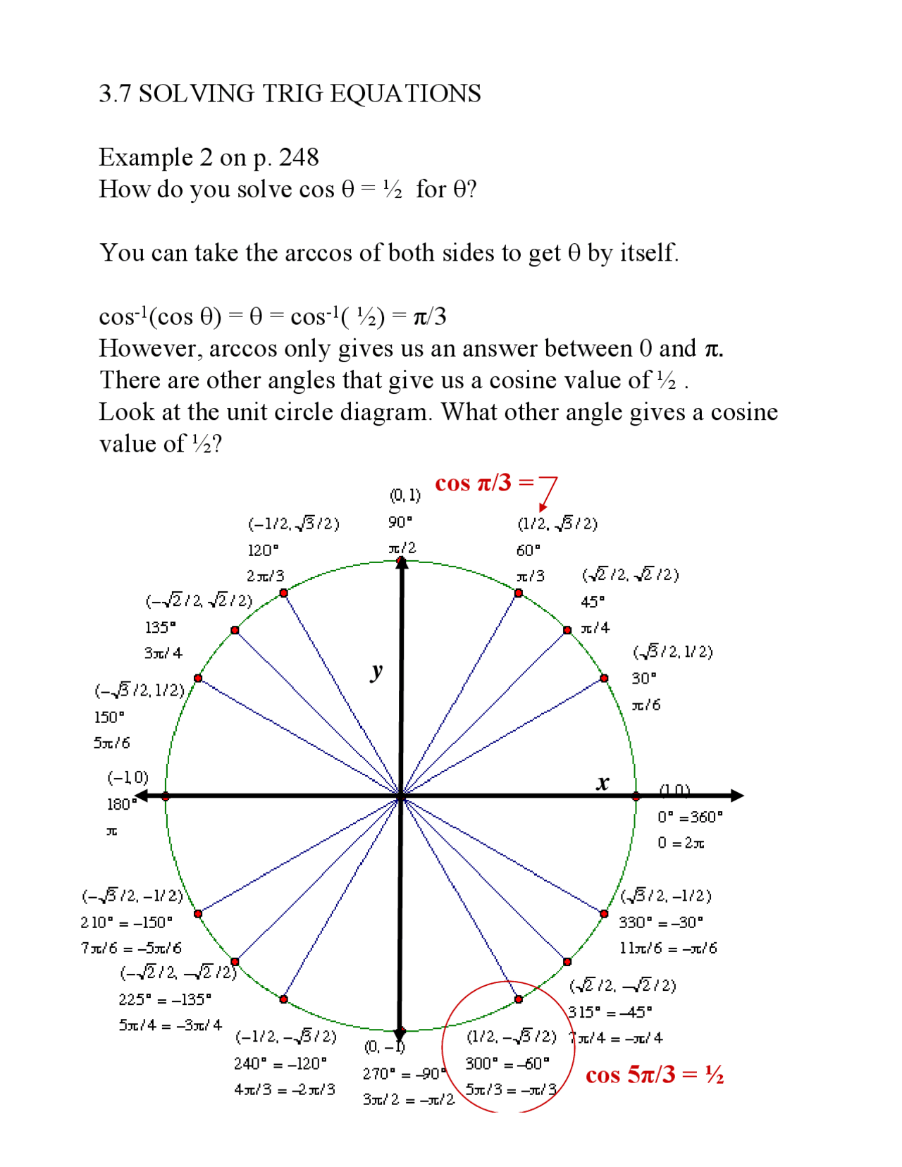 Trig Solving Example 3.7 SOLVING TRIG EQUATIONS Example 2 on p. 248 How do ... | Exercises ...