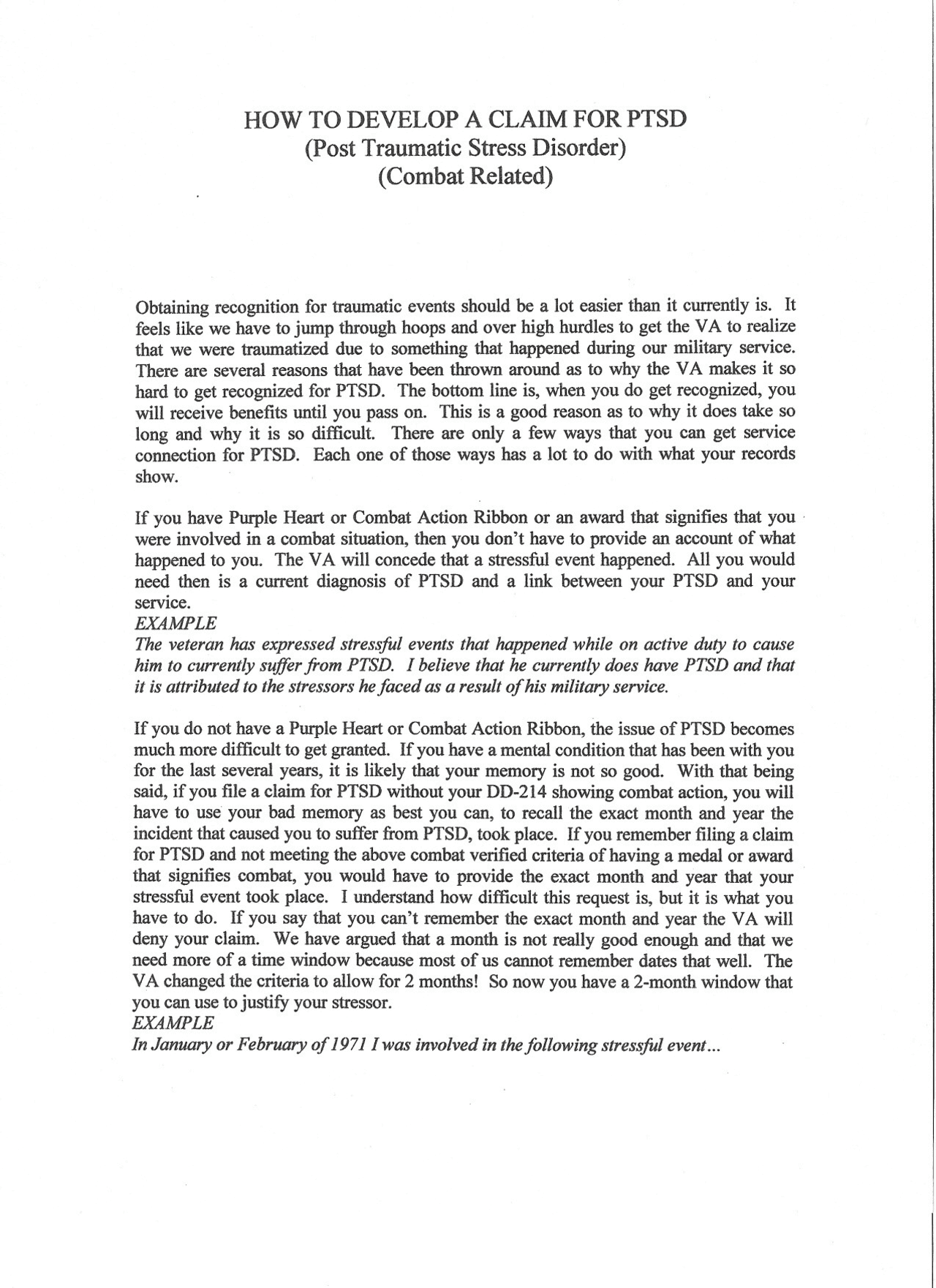 Ptsd Support Statement Example HOW TO DEVELOP A CLAIM FOR PTSD (Post Traumatic ... | Summaries ...