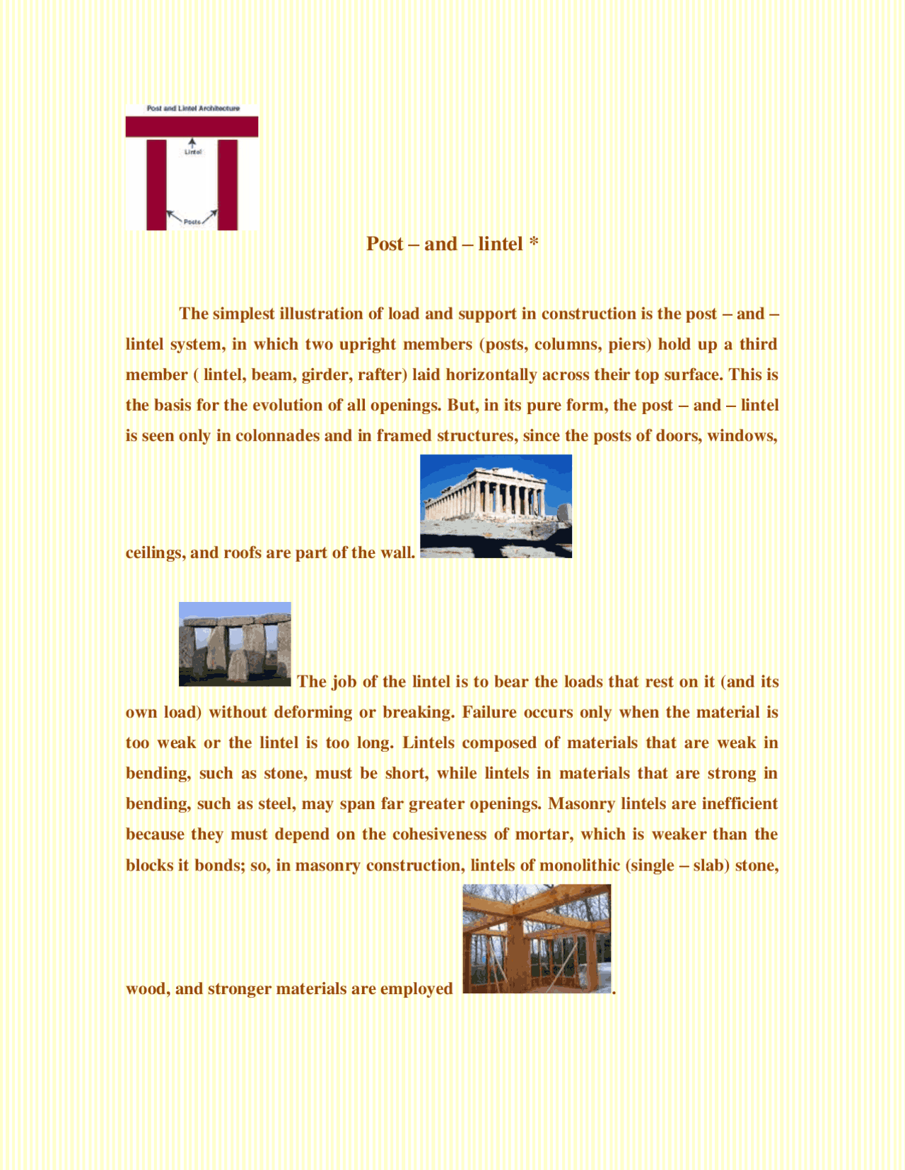 Post – and – lintel * | Study notes Construction | Docsity