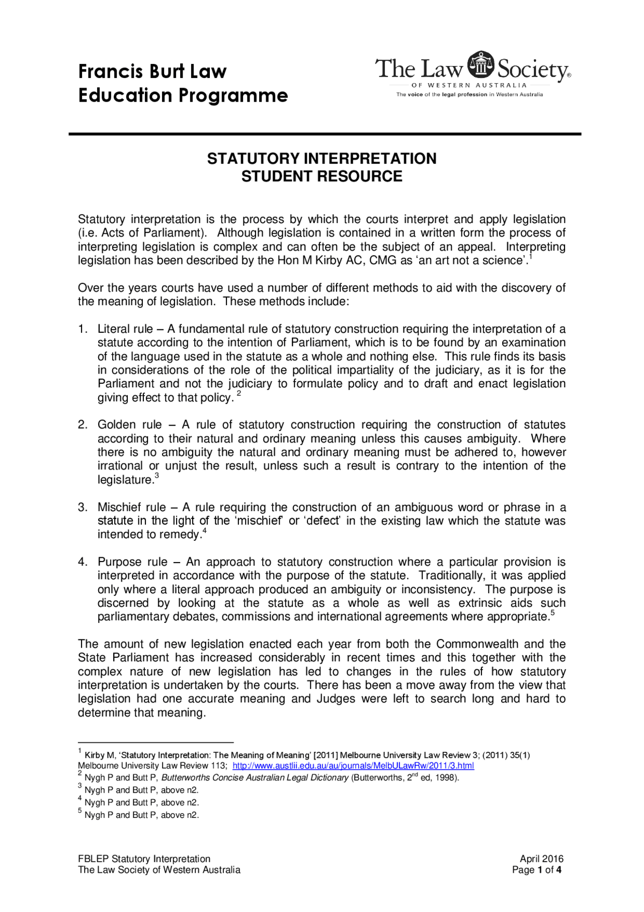 2016 Statutory Interpretation | Summaries Law | Docsity