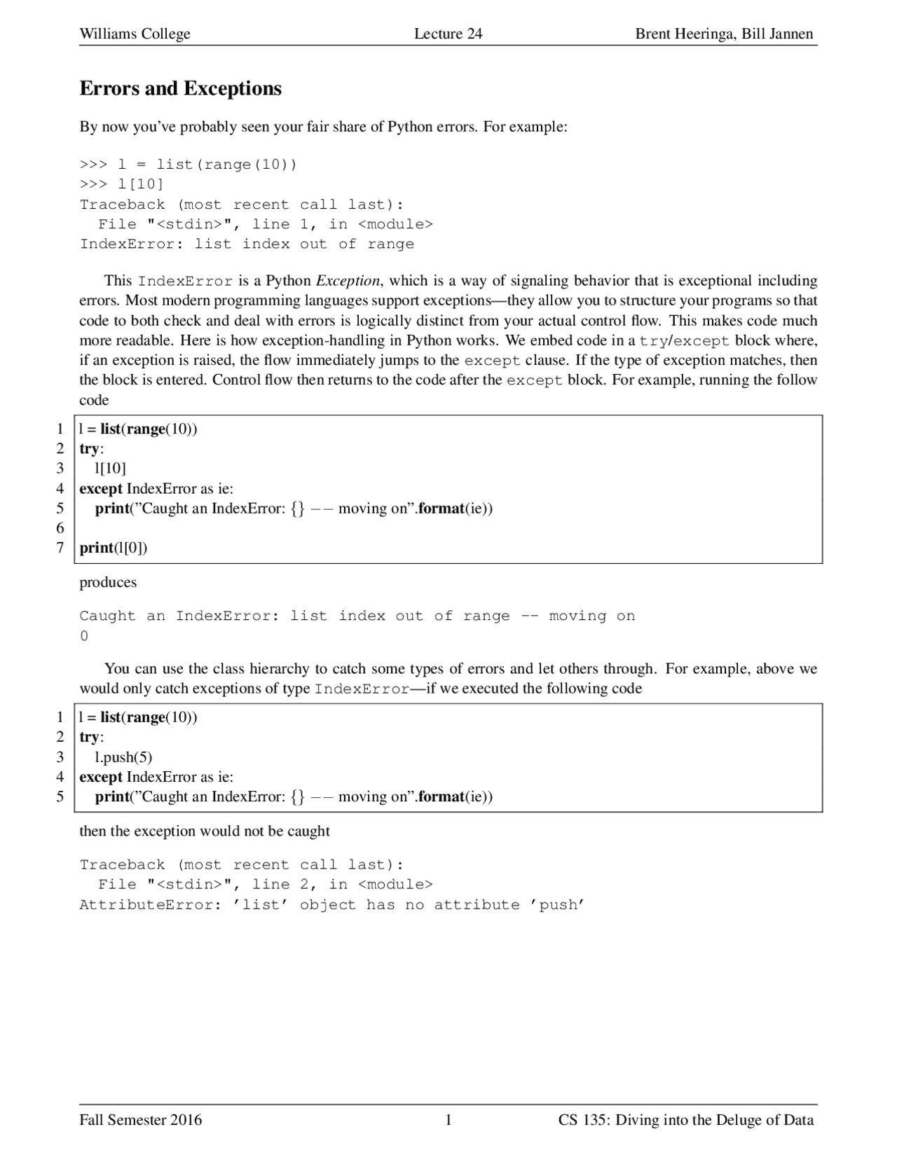 Errors and Exceptions | Slides Programming Languages | Docsity