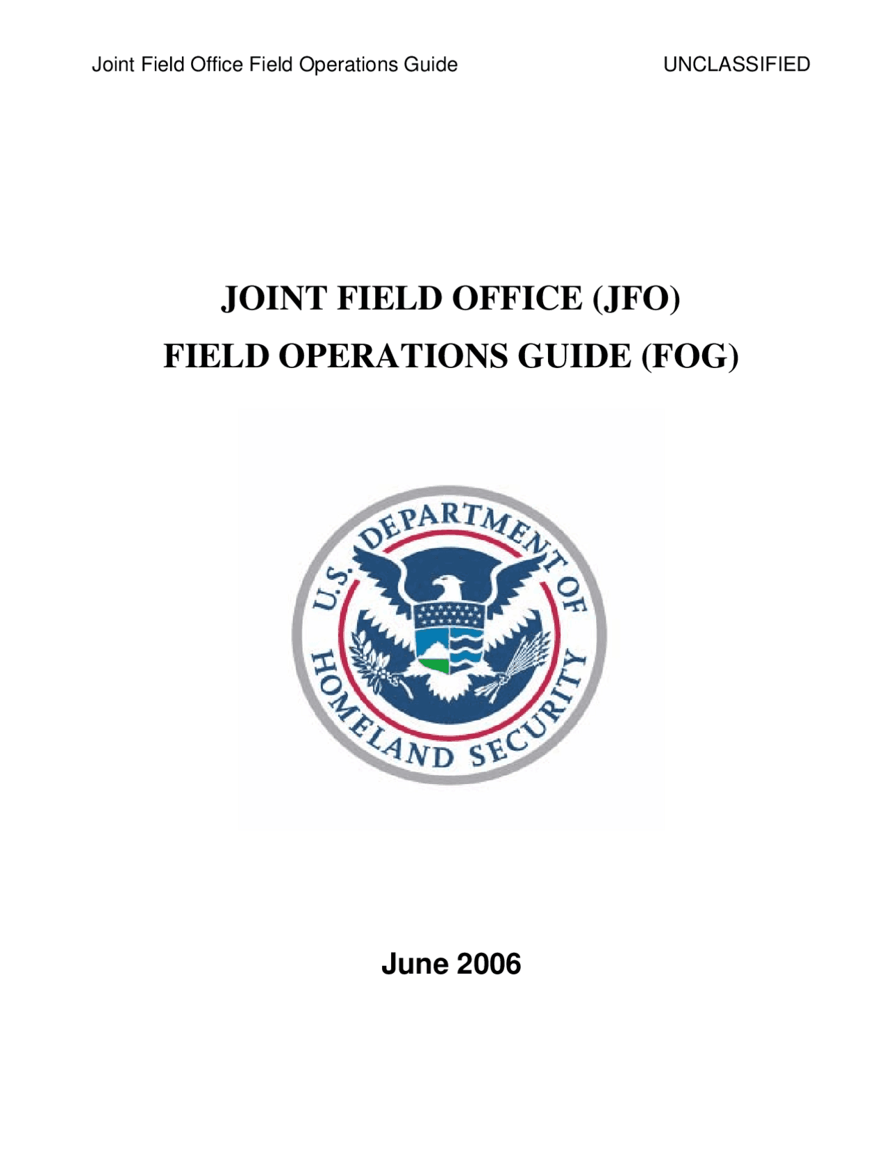 Joint Field Office (JFO) Field Operations Guide (FOG) | Study Guides ...