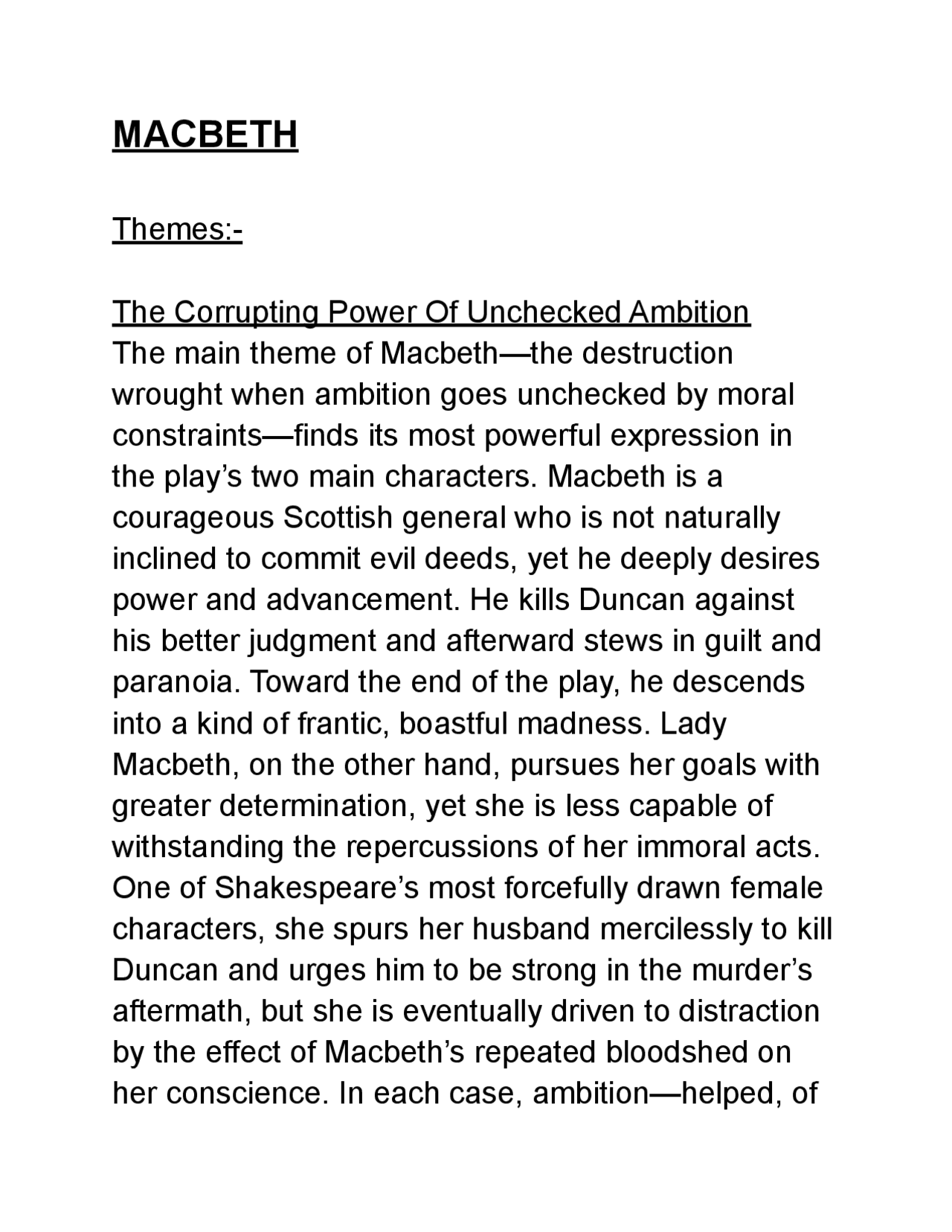 Macbeth Themes Lecture Notes English Literature Docsity