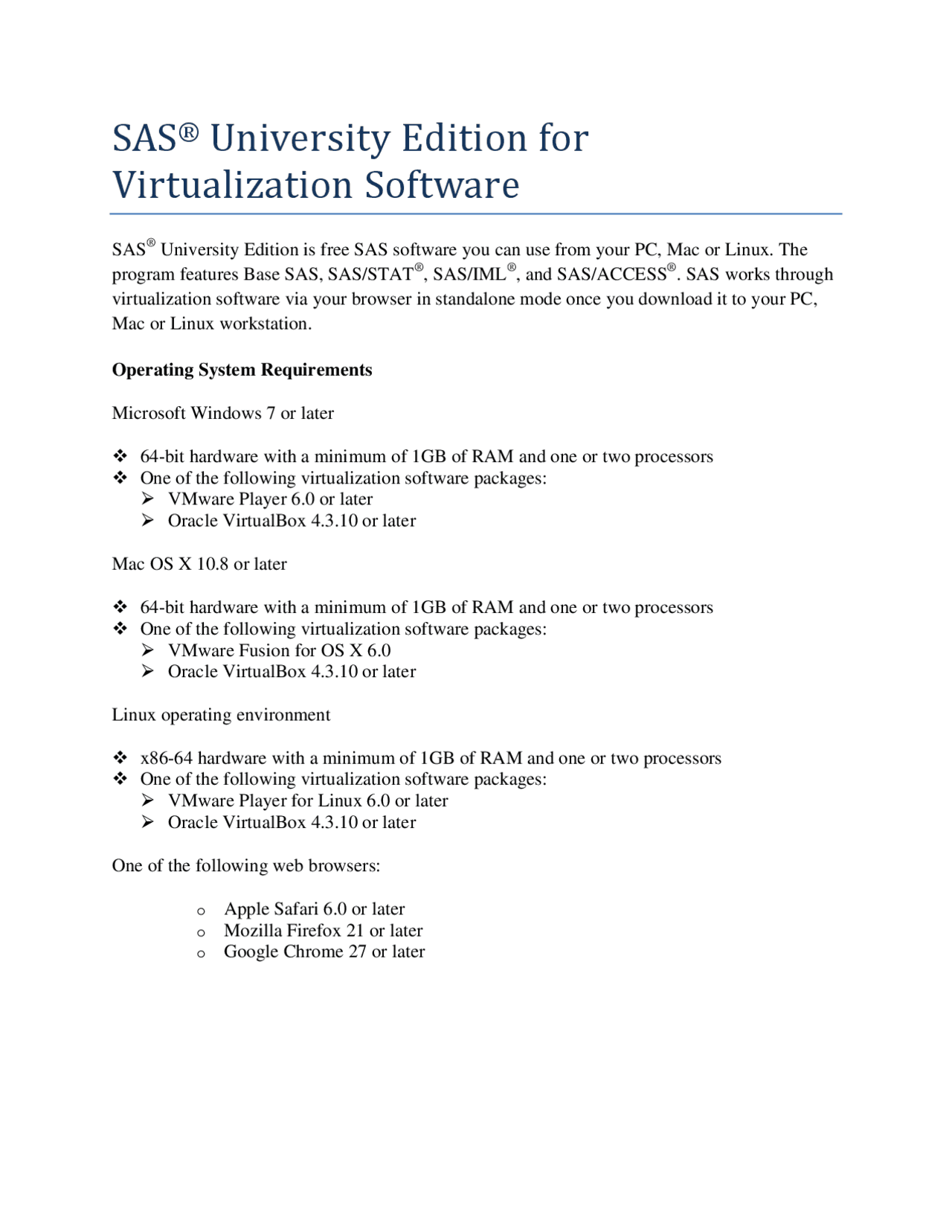 Sas Virtualization Software SAS® University Edition for Virtualization Software | Summaries ...