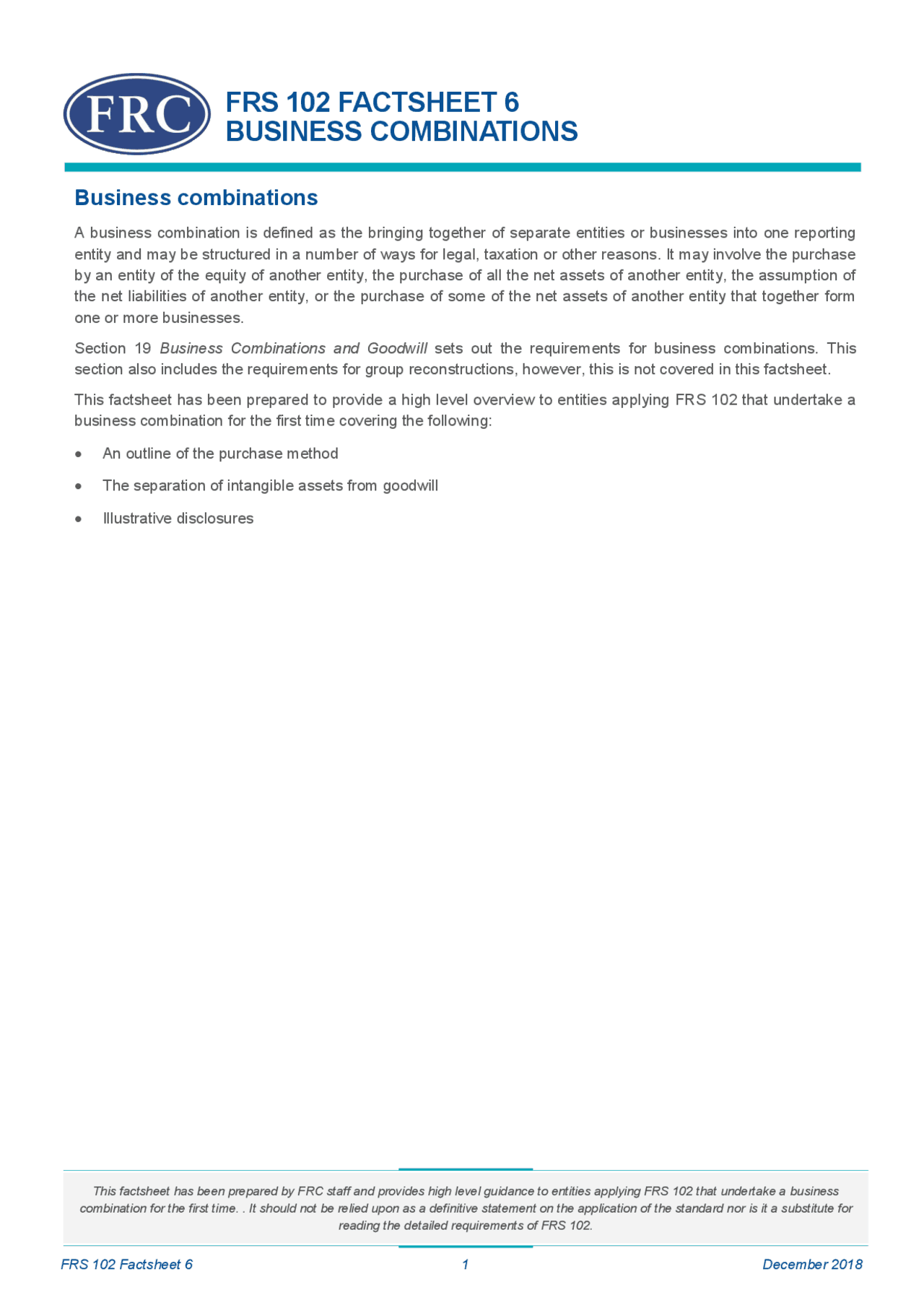 FRS 102 FACTSHEET 6 BUSINESS COMBINATIONS | Study notes Business | Docsity
