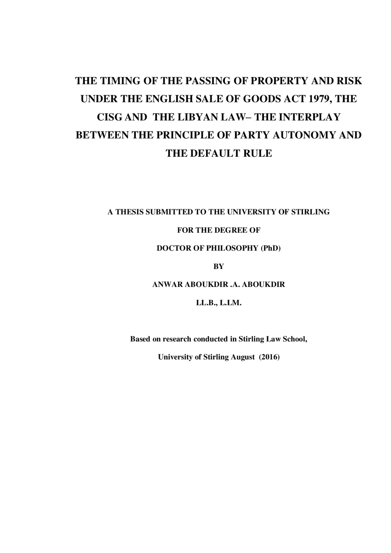 The timing of the passing of property and risk | Study notes Law | Docsity