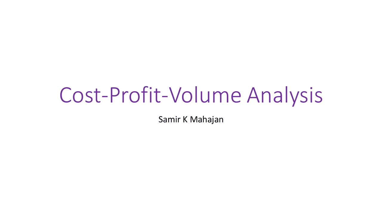 Cost Profit Volume Analysis Cost Profit Volume Analysis
