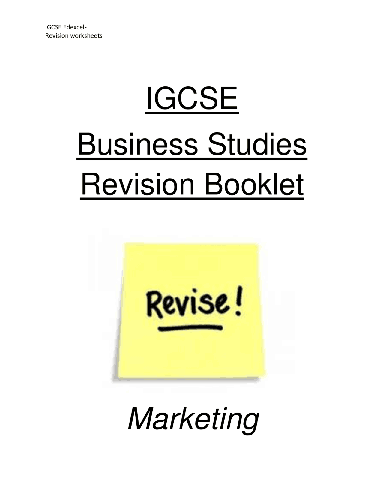 IGCSE Business Studies Revision Booklet Marketing | Study notes ...
