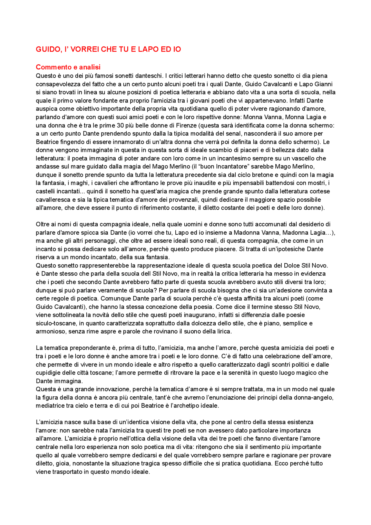GUIDO I VORREI CHE TU E LAPO ED IO Parafrasi Analisi E Commento 