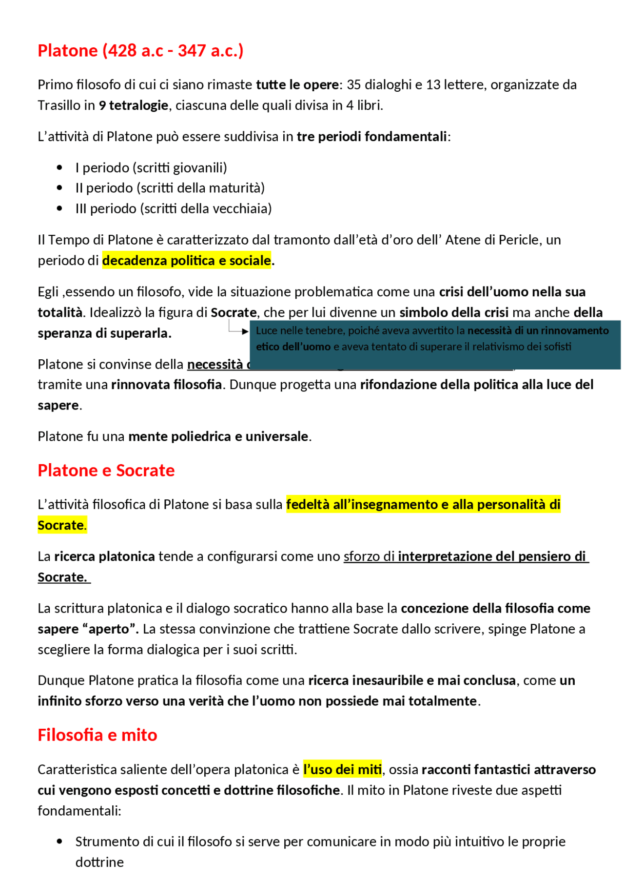 Platone Rischiare Vita e opere di Platone | Appunti di Filosofia | Docsity