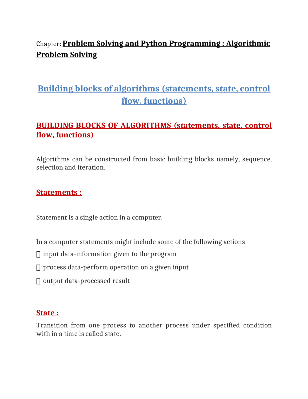 Problem Solving and Python Programming | Study notes Computer Science ...