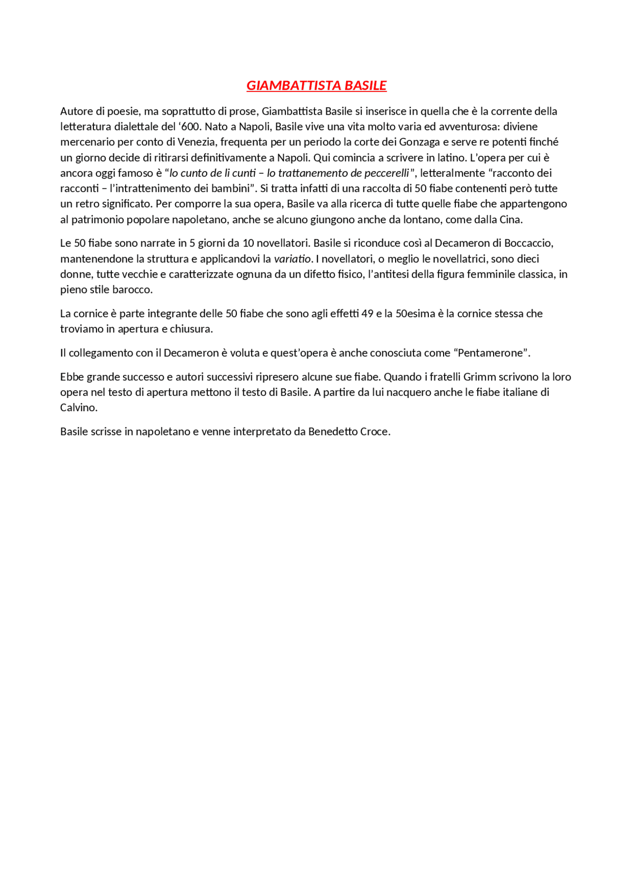 Giambattista Basile Appunti di Letteratura Italiana Schemi e mappe